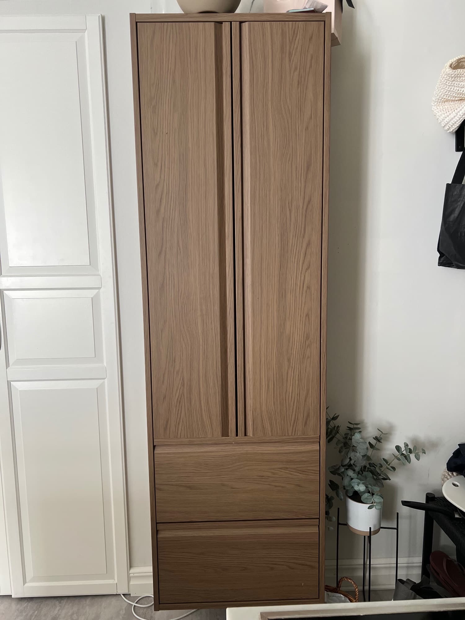 ÄNGSJÖN high cabinet with doors/drawers, brown oak effect, 60x35x195 cm
