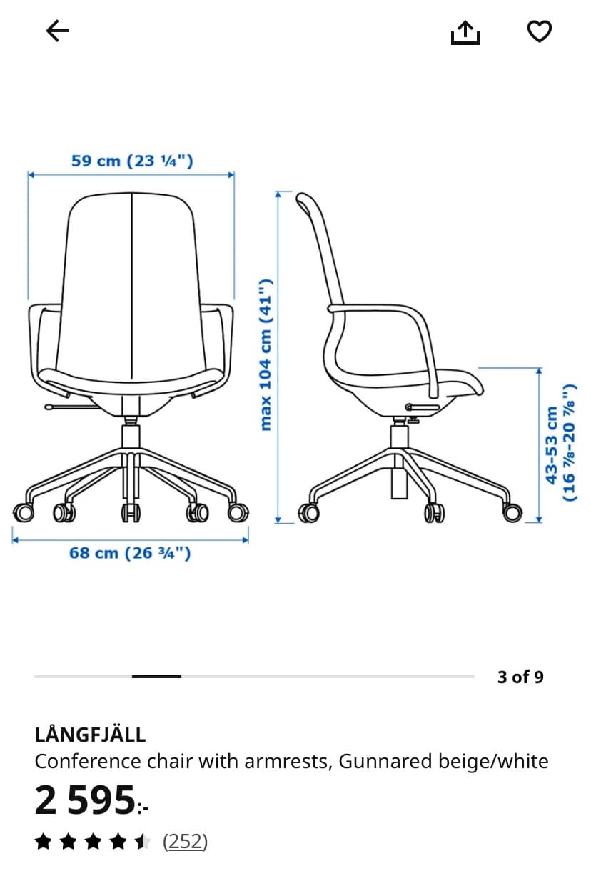 LÅNGFJÄLL konferensstol med armstöd, Gunnared beige/vit