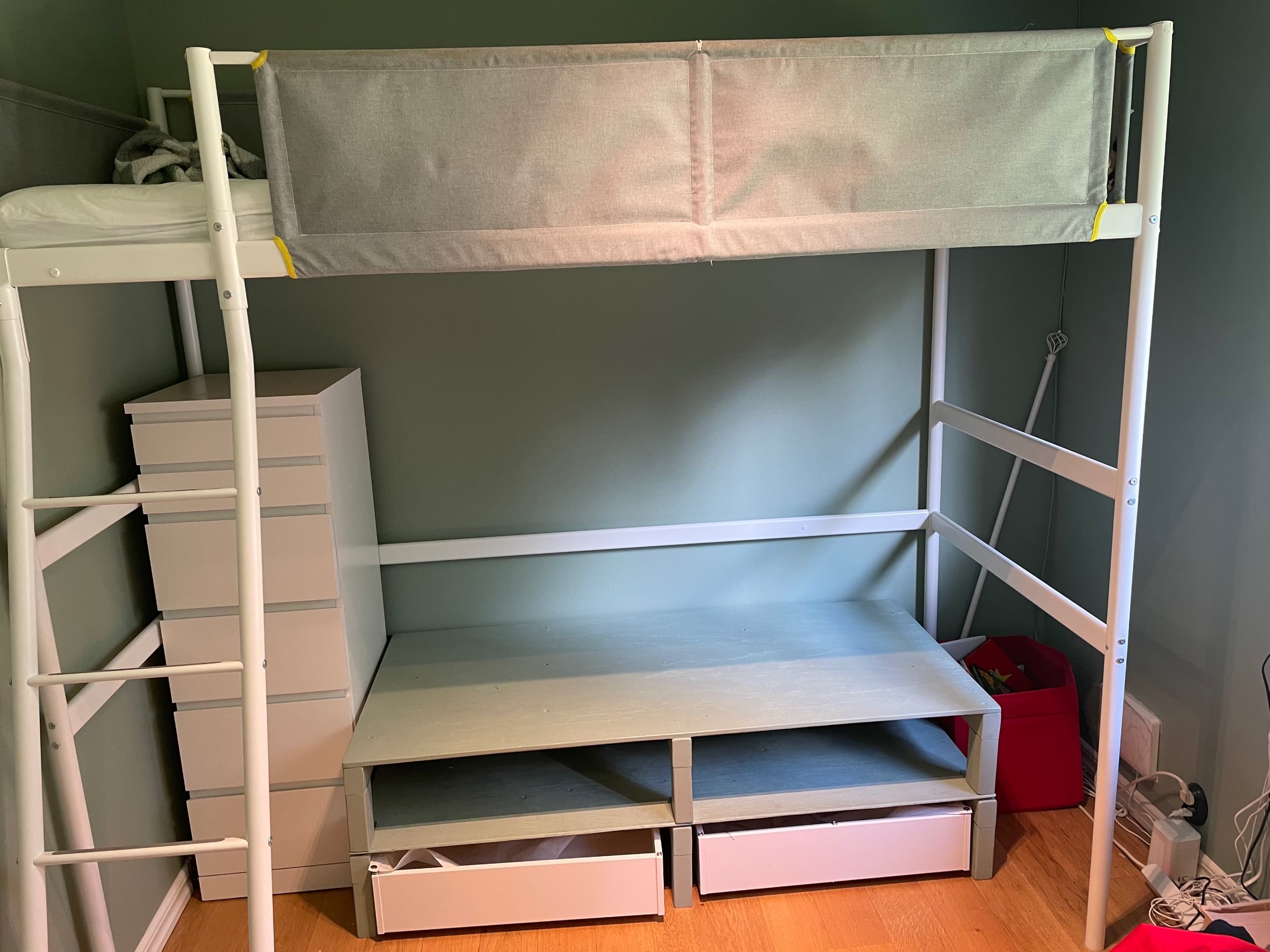 VITVAL loft bed frame, white/light grey, 90x200 cm