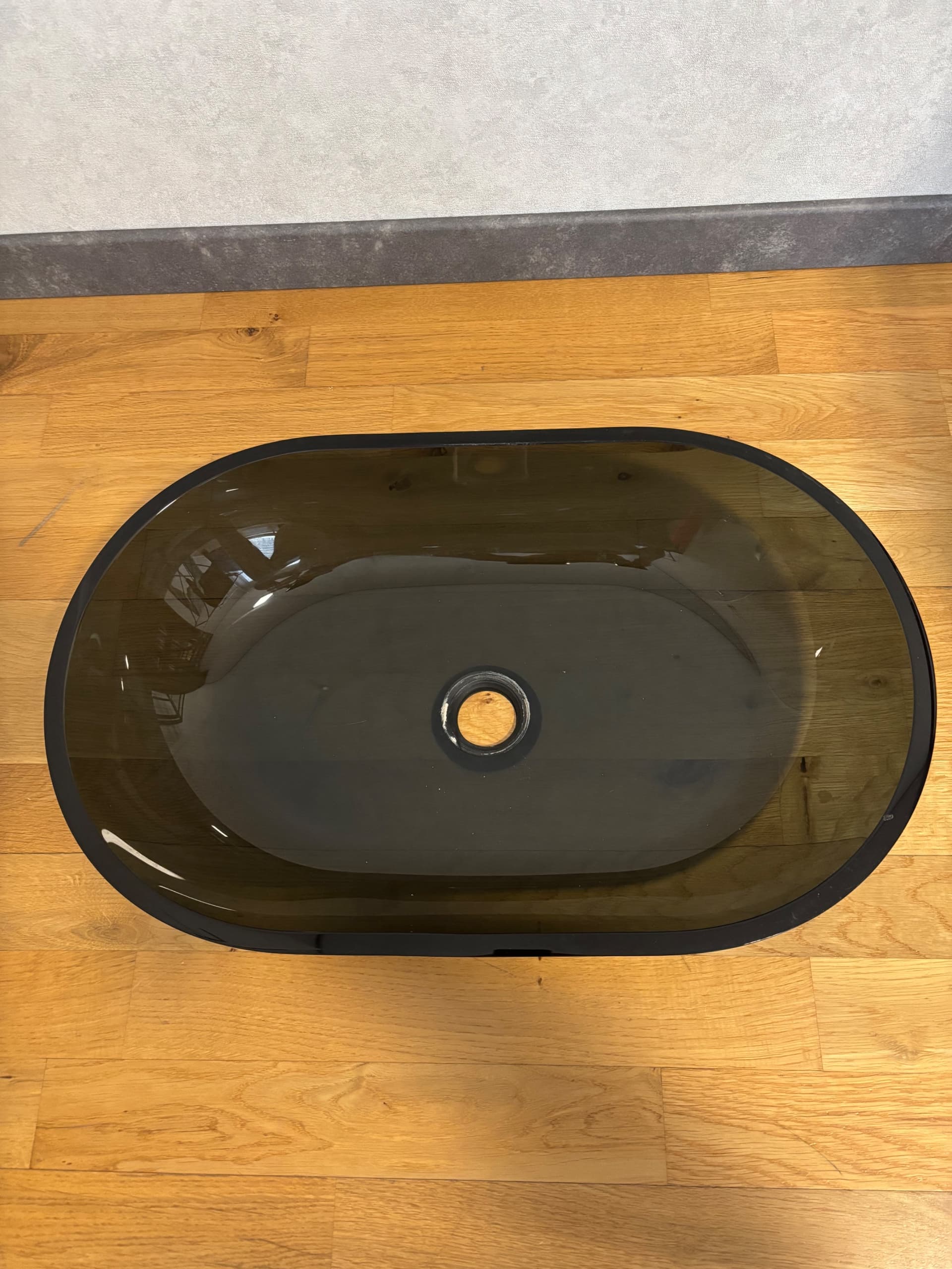 OXMYREN countertop wash-basin, glass/dark grey, 56x35 cm