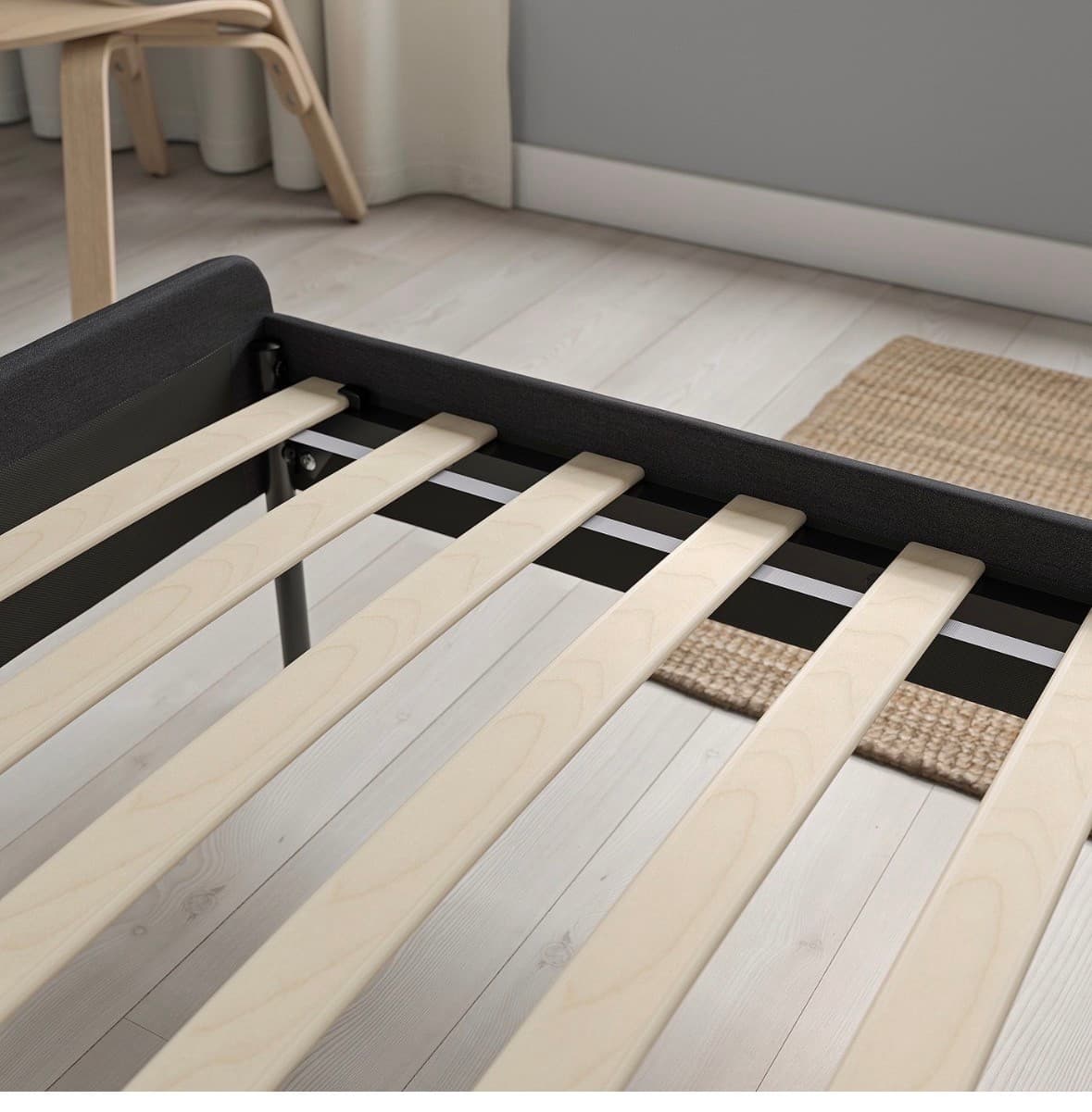 SLATTUM upholstered bed frame, Vissle dark grey, 160x200 cm