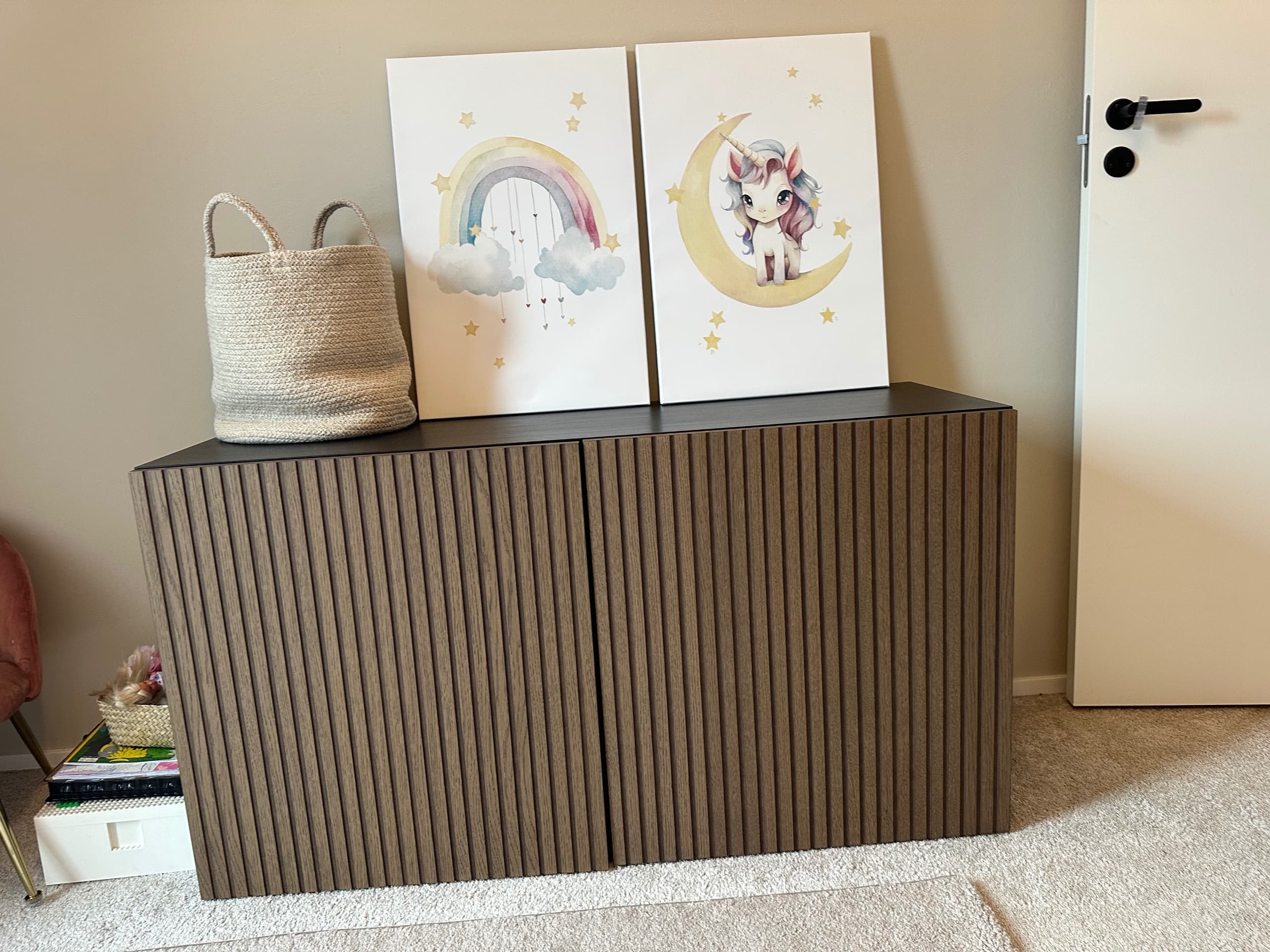 BESTÅ storage combination with doors, black-brown Björköviken/Stubbarp/brown stained oak veneer, 120x42x74 cm