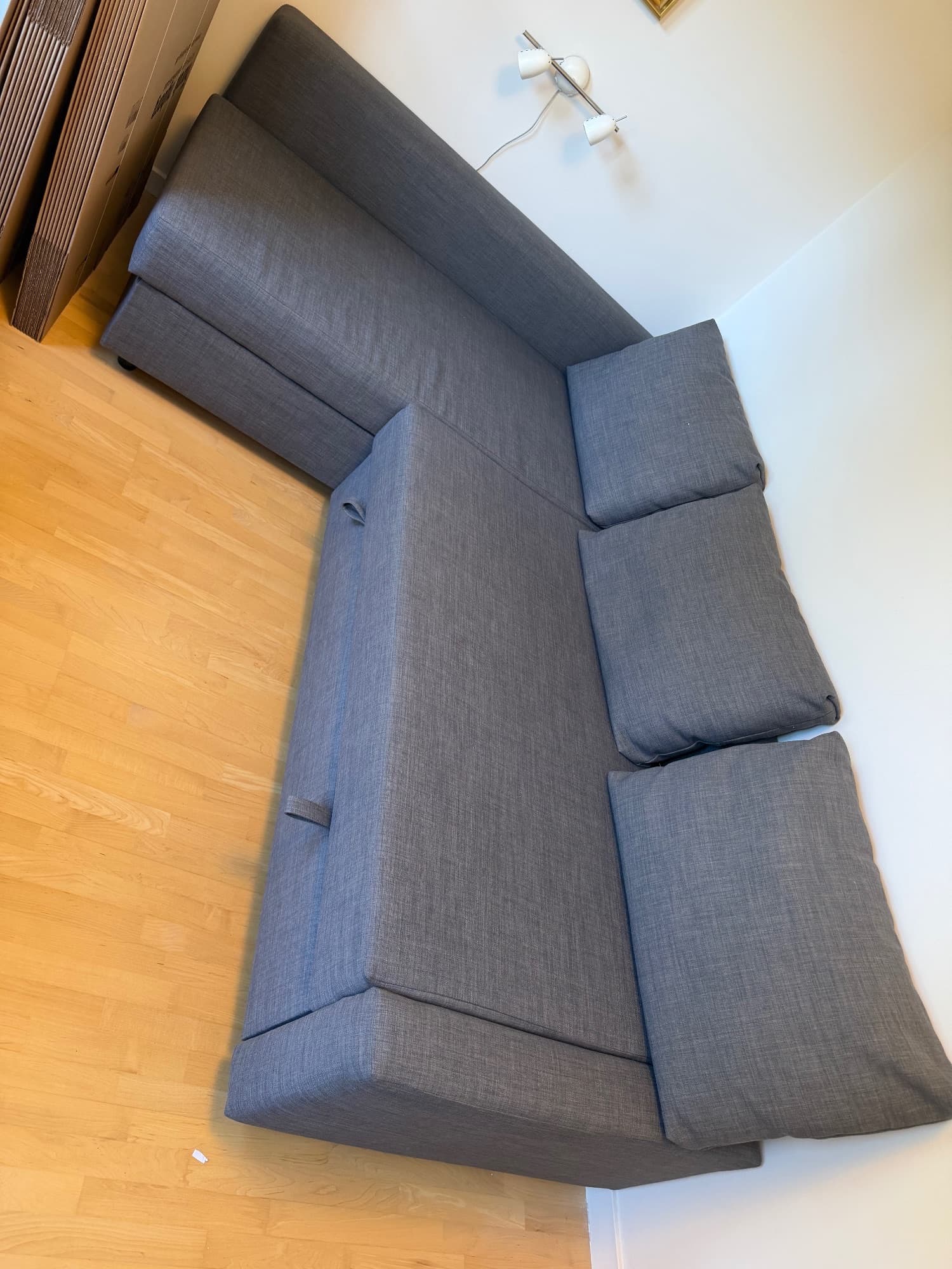 FRIHETEN corner sofa-bed with storage, Skiftebo dark grey