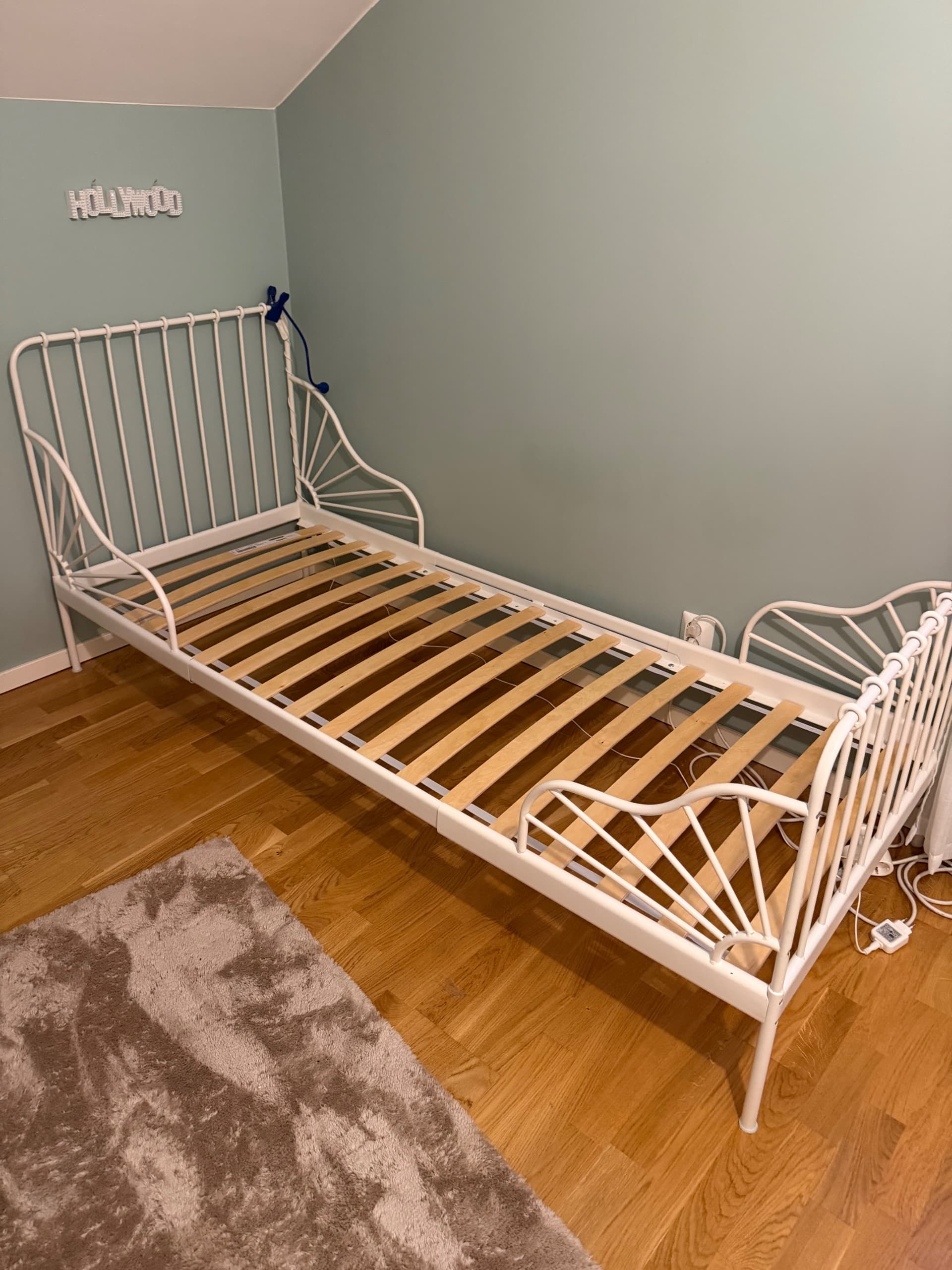 MINNEN ext bed frame with slatted bed base, white, 80x200 cm