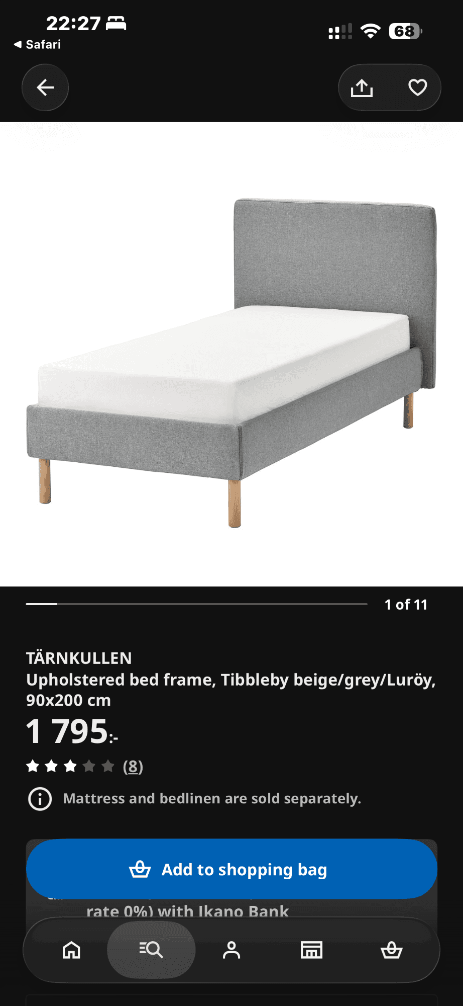 TÄRNKULLEN klädd sängstomme, Tibbleby beige/grå/Luröy, 90x200 cm