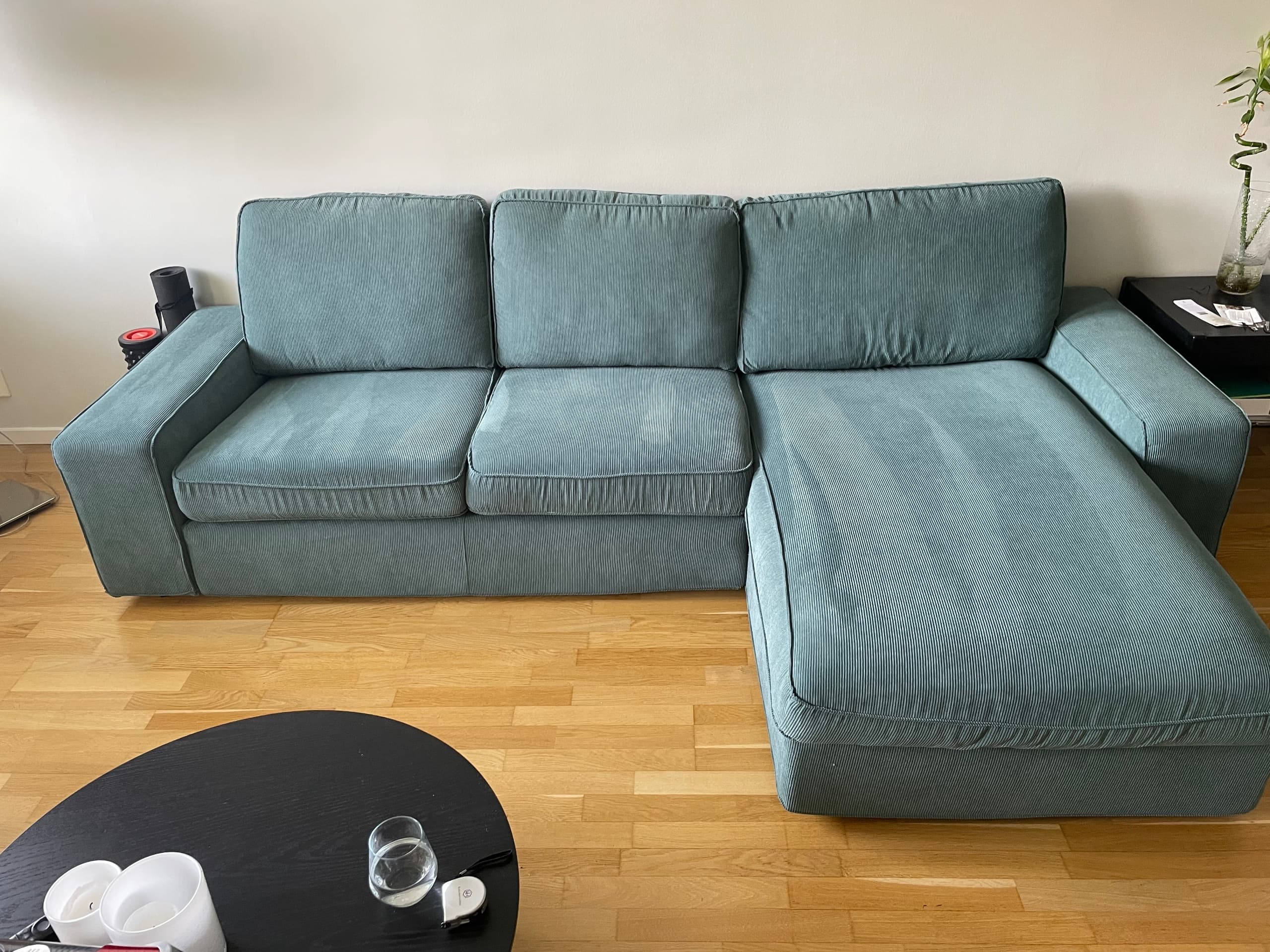 KIVIK 3-seat sofa with chaise longue, Kelinge grey-turquoise
