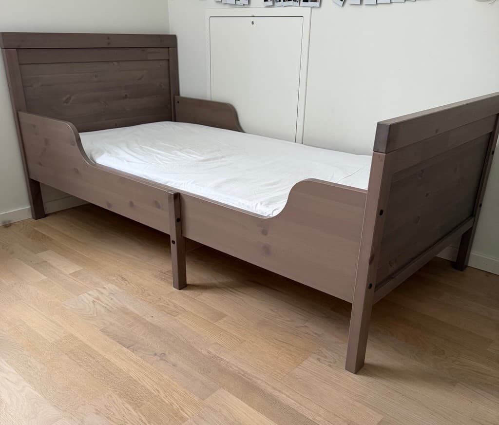 SUNDVIK ext bed frame with slatted bed base, grey, 80x200 cm