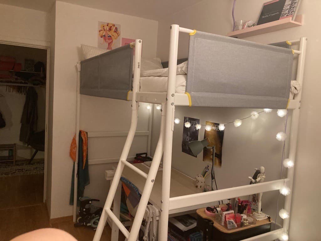 VITVAL loft bed frame with desk top, white/light grey, 90x200 cm