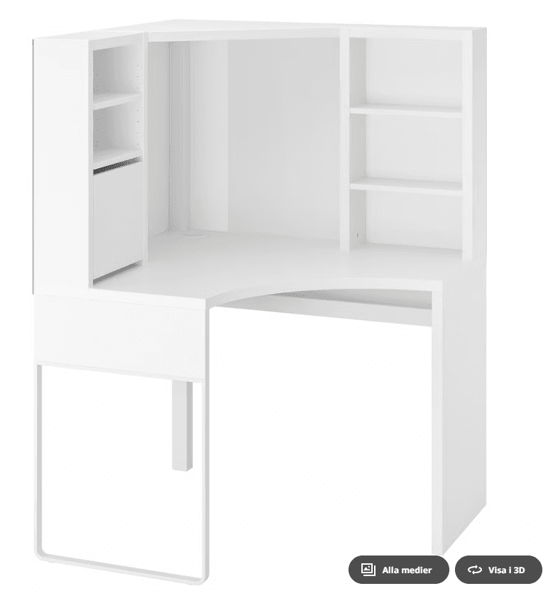 MICKE corner workstation, white, 100x142 cm