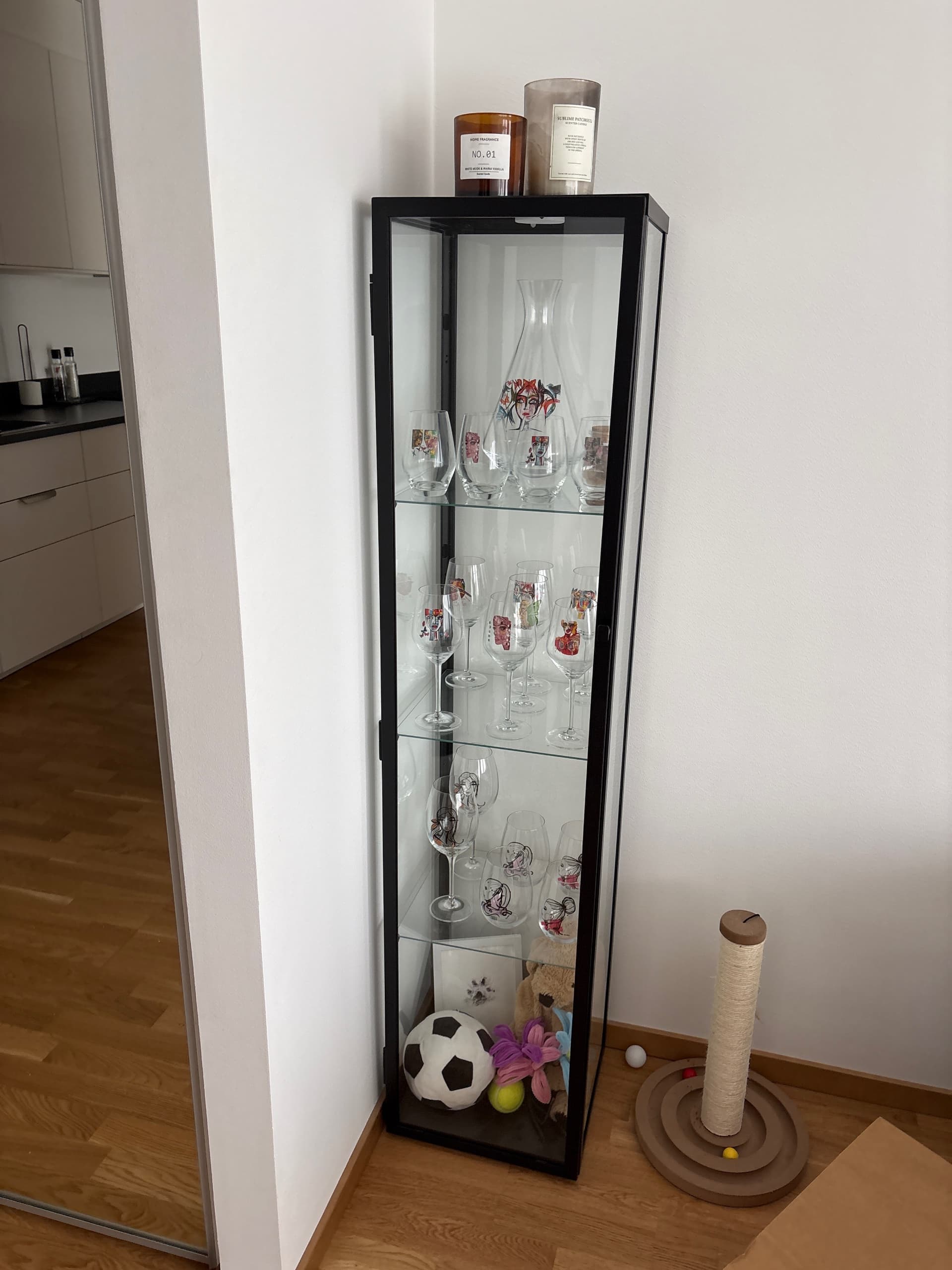 BLÅLIDEN glass-door cabinet, white, 35x32x151 cm