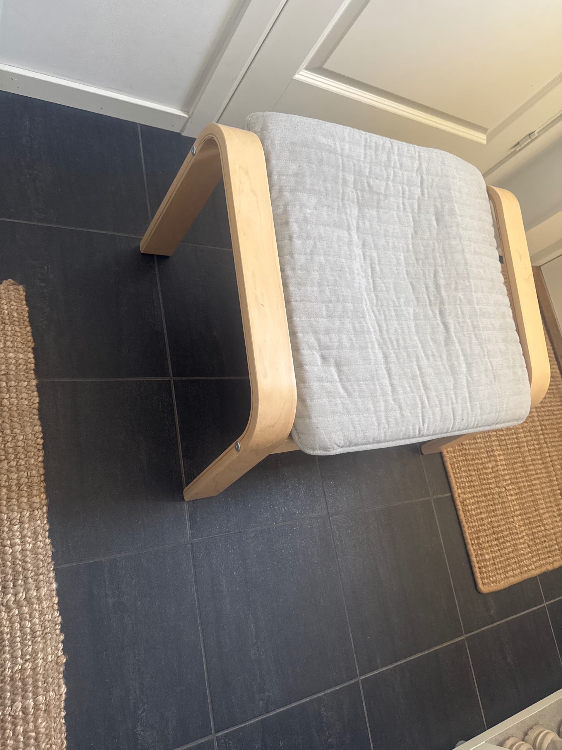 POÄNG footstool, birch veneer/Knisa light beige