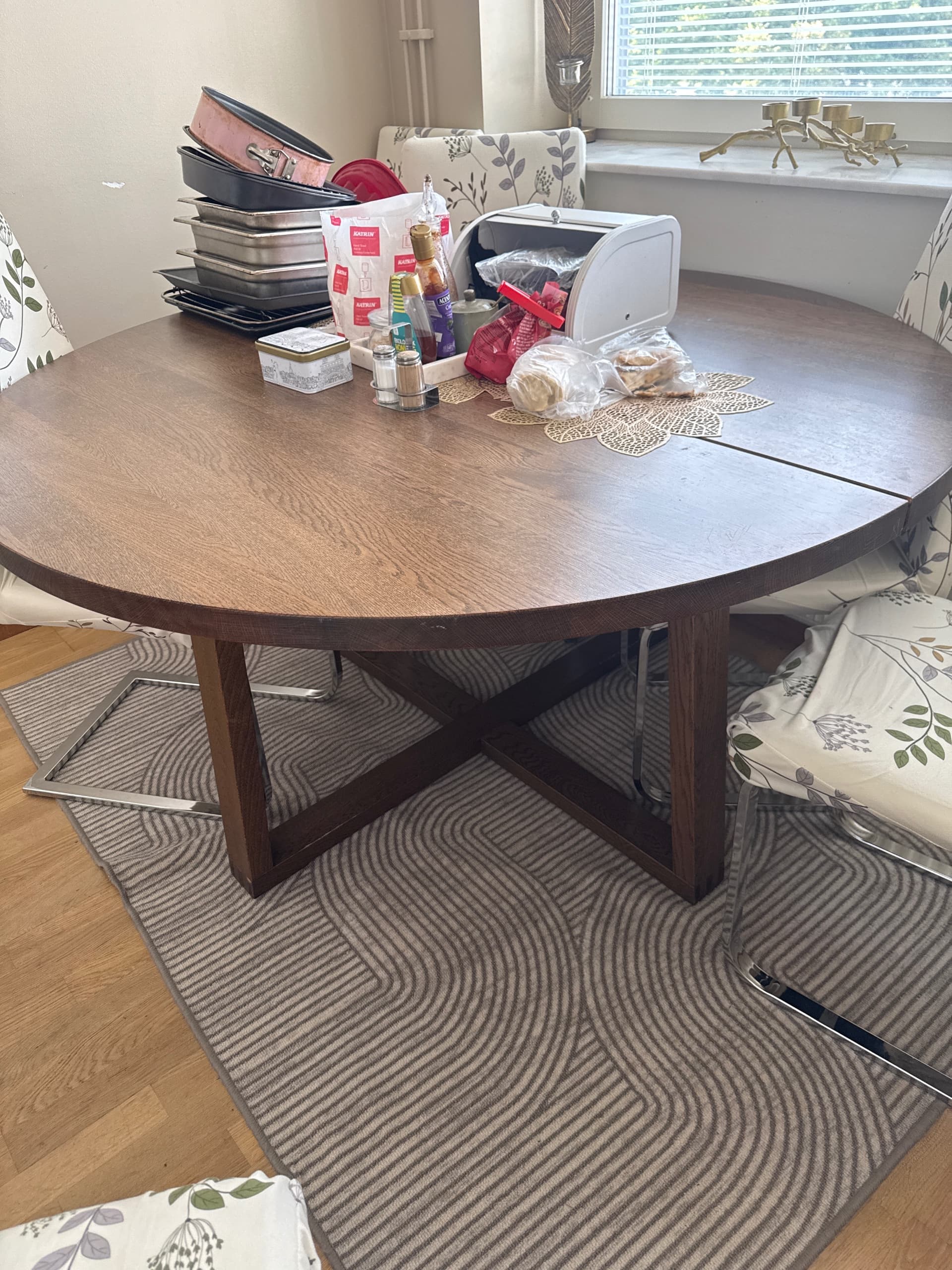 MÖRBYLÅNGA table, oak veneer brown stained, 145 cm