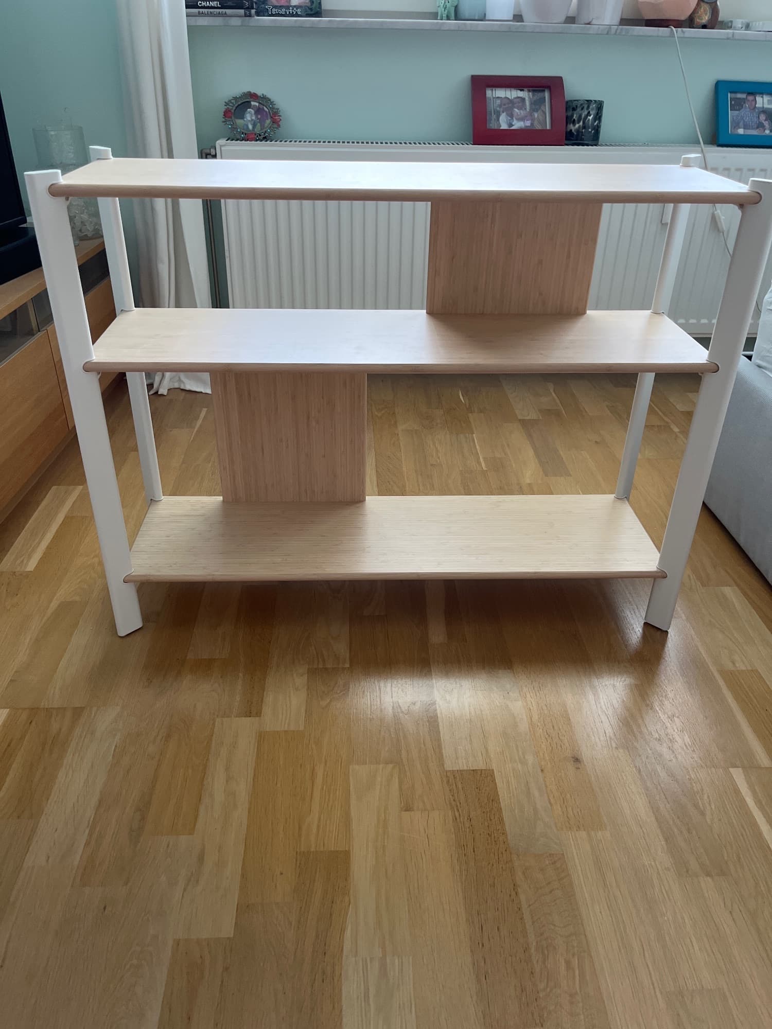 JÄTTESTA side table, white/light bamboo, 95x30 cm