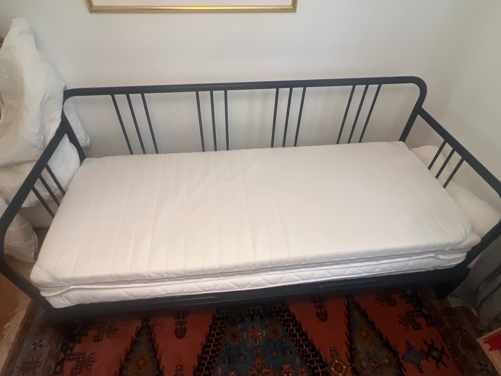 FYRESDAL day-bed with 2 mattresses, black/Åfjäll medium firm, 80x200 cm