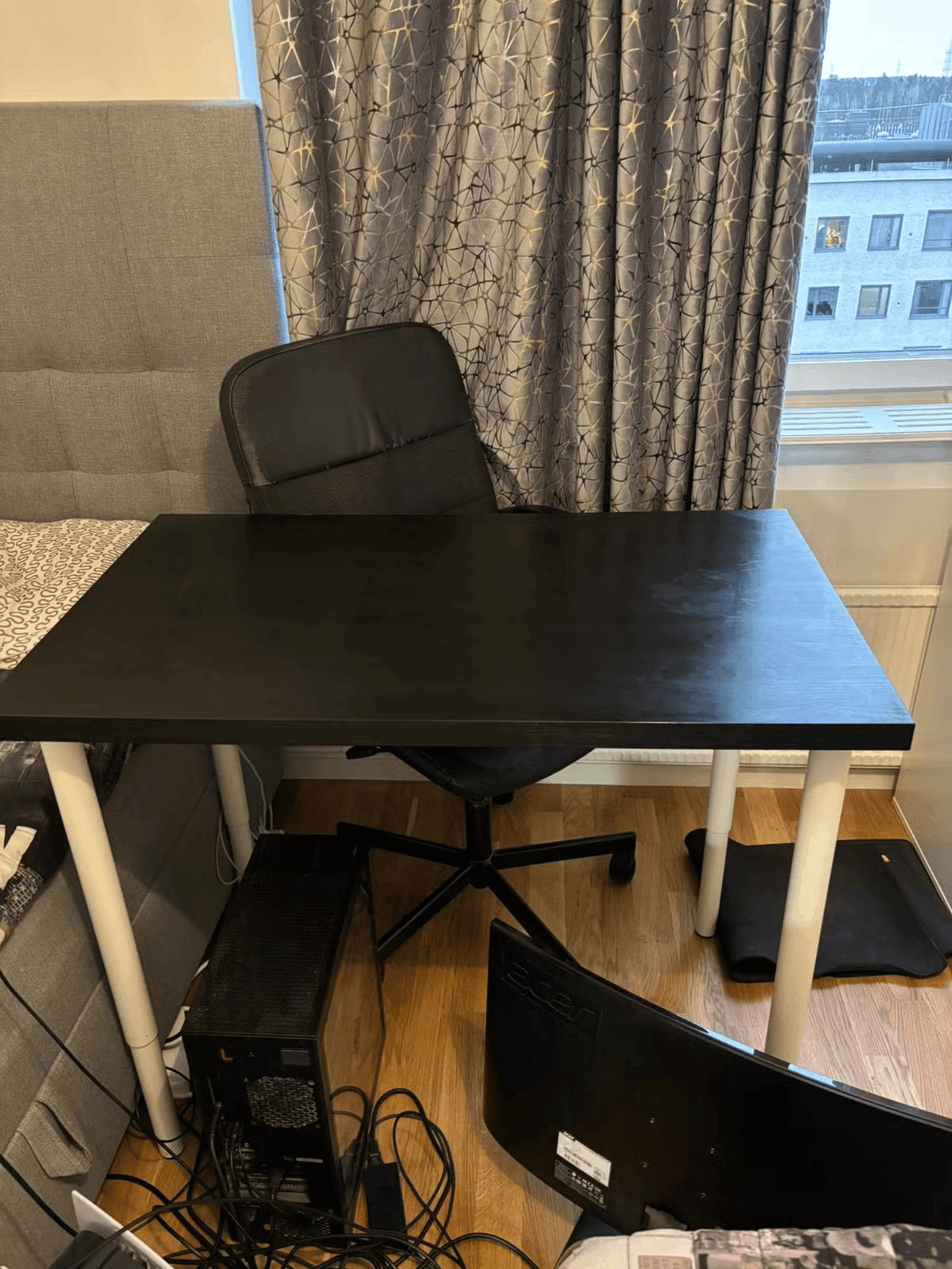 LINNMON / OLOV desk, black-brown/white, 100x60 cm
