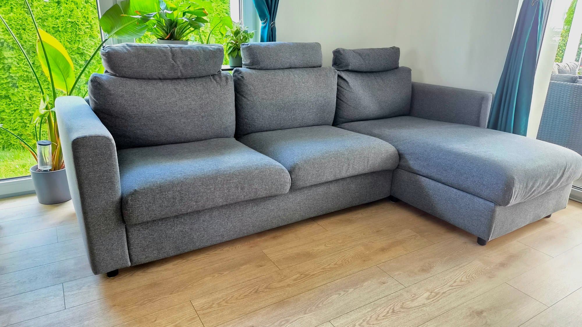 VIMLE sofa 3-osobowa, rozkładana, z szezlongiem/Lejde szary-czarny