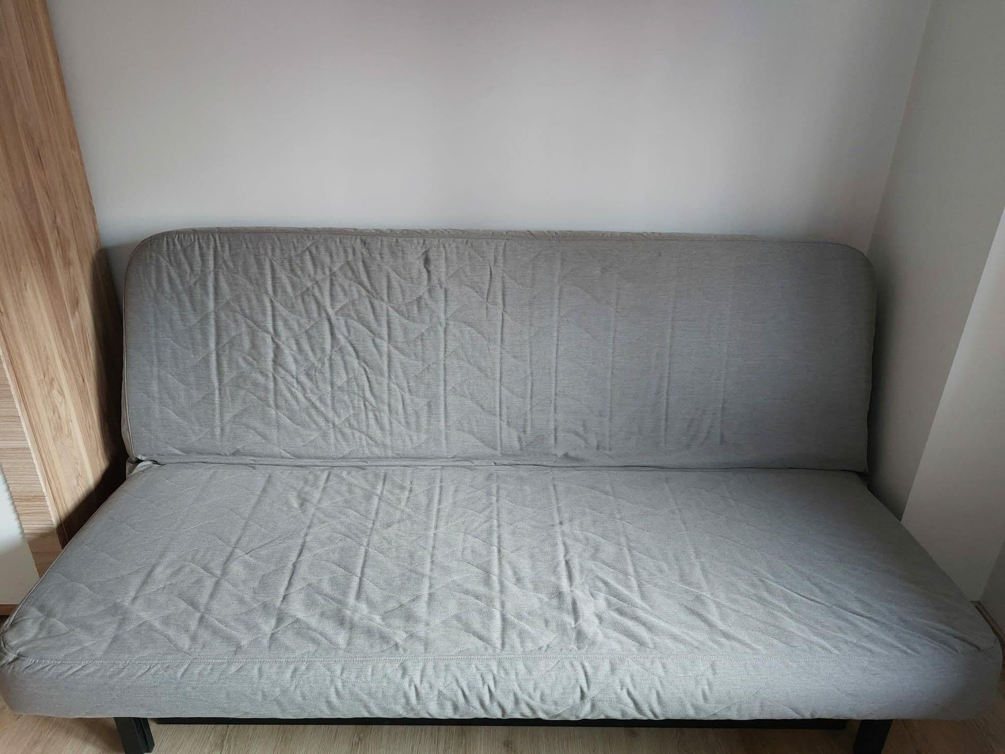 NYHAMN sofa 3-osobowa, rozkładana, z materacem piankowym/Knisa szary/beż