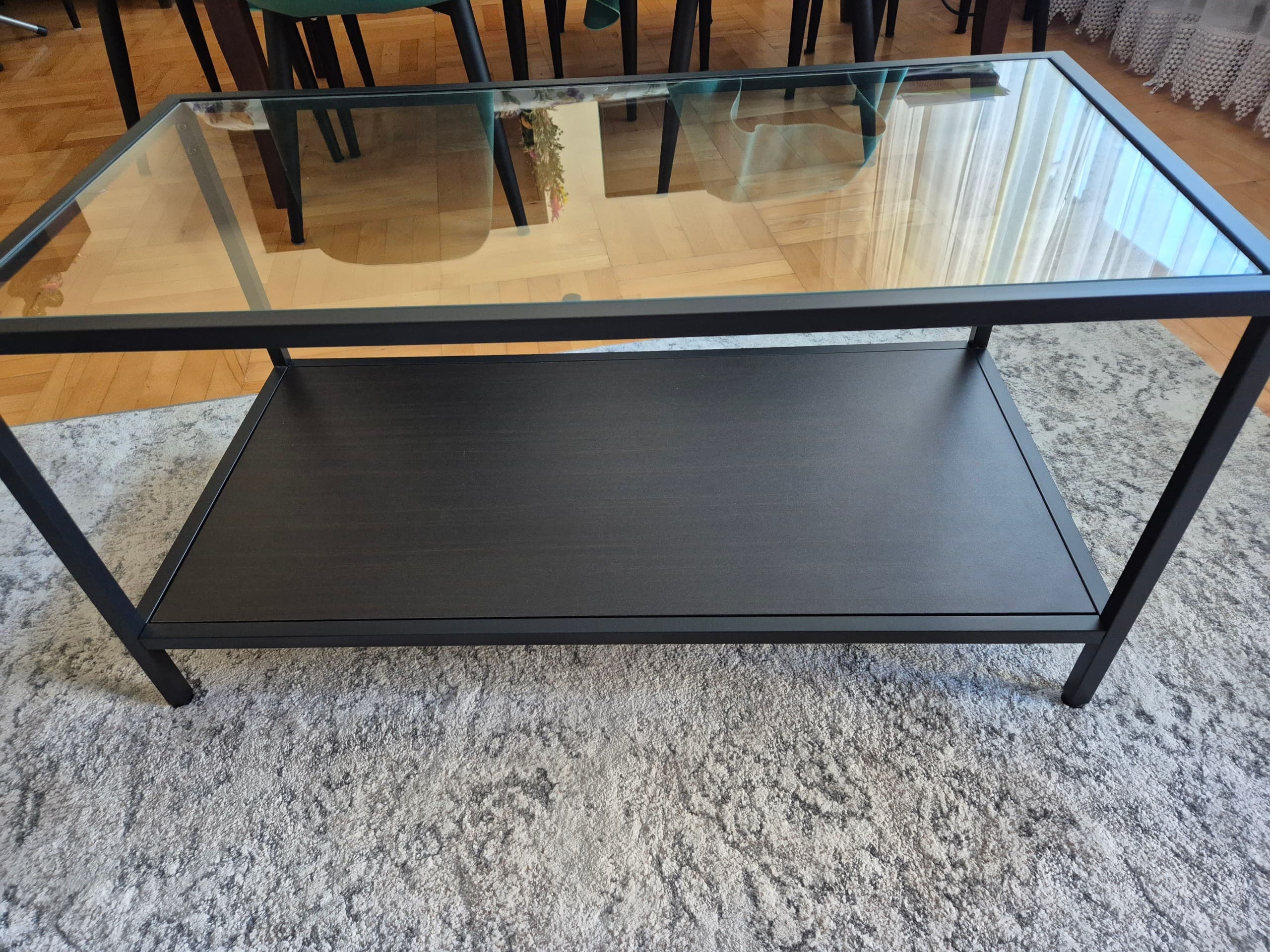 VITTSJÖ stoliki, 2 szt., czarnobrąz/szkło, 90x50 cm