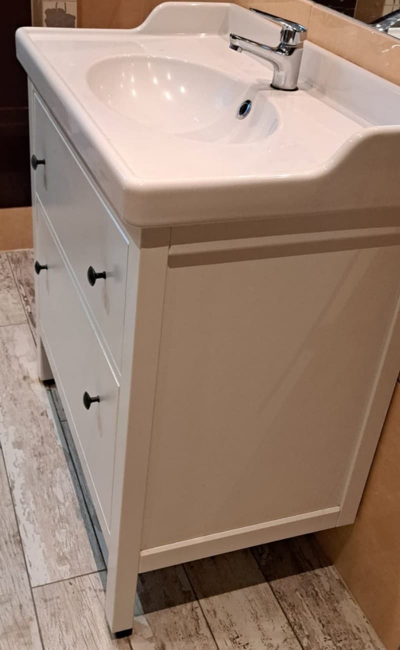 HEMNES / RUTSJÖN szaf umyw z szufladami/umyw/bateria, biały, 82x49x95 cm