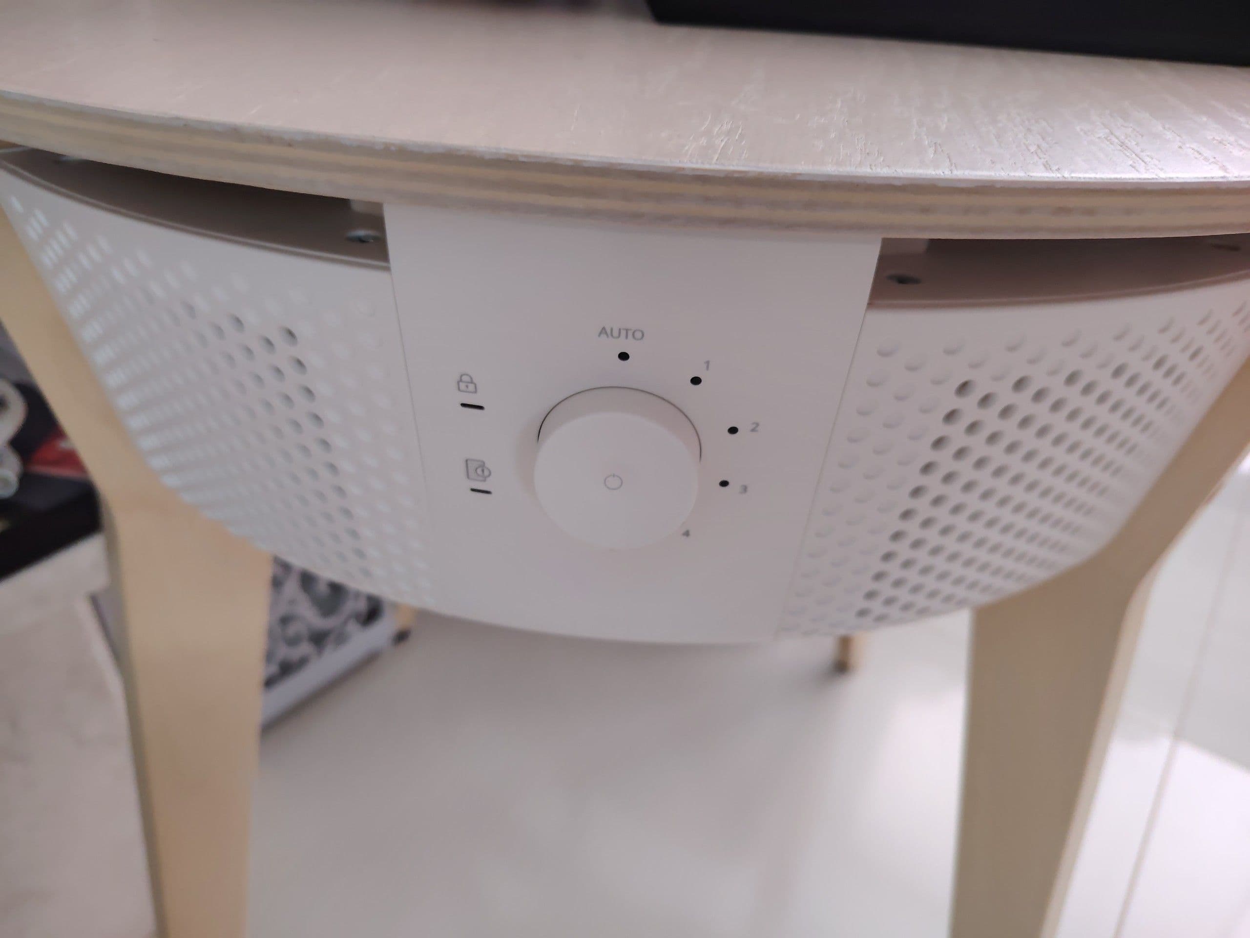 STARKVIND stół z oczyszczaczem powietrza, bejcowana okleina dębowa/biały smart