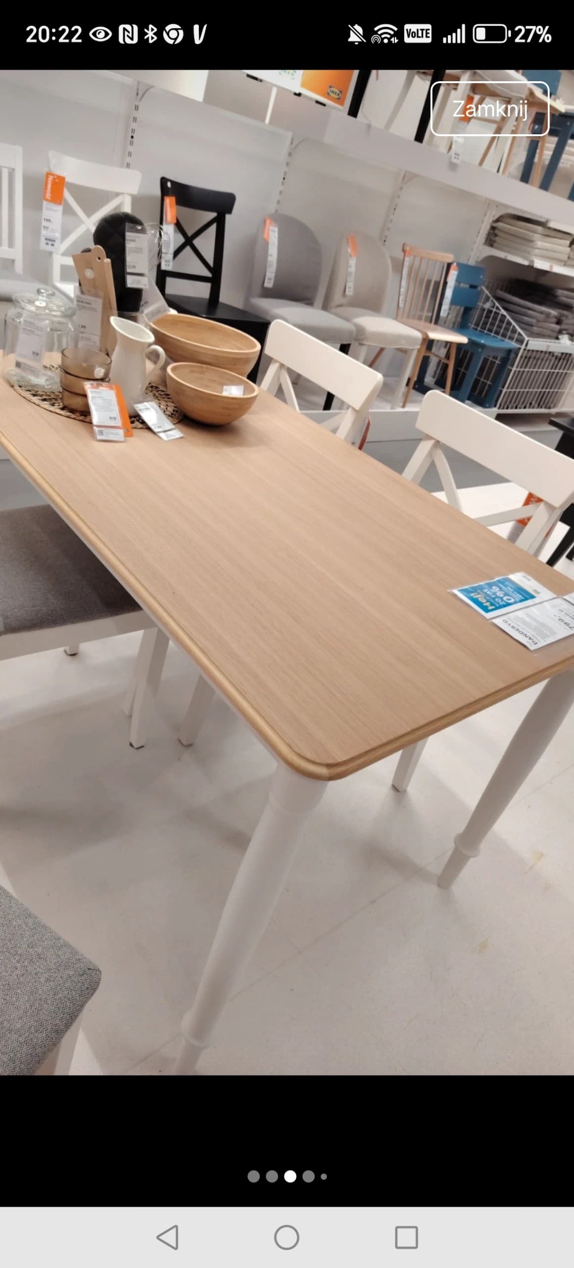 DANDERYD / SKOGSTA stół i 4 krzesła, okl dęb biały/akacja, 130 cm