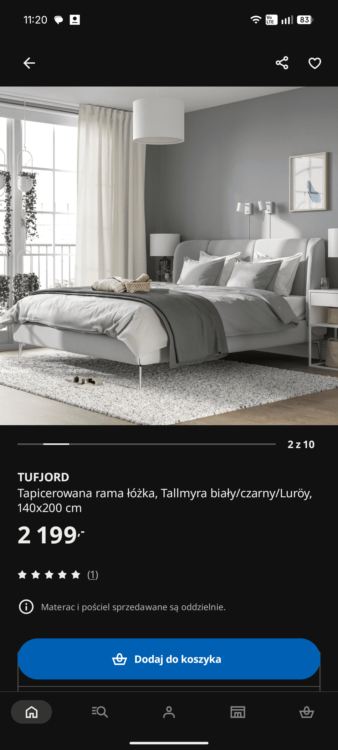 TUFJORD tapicerowana rama łóżka, Tallmyra biały/czarny, 140x200 cm