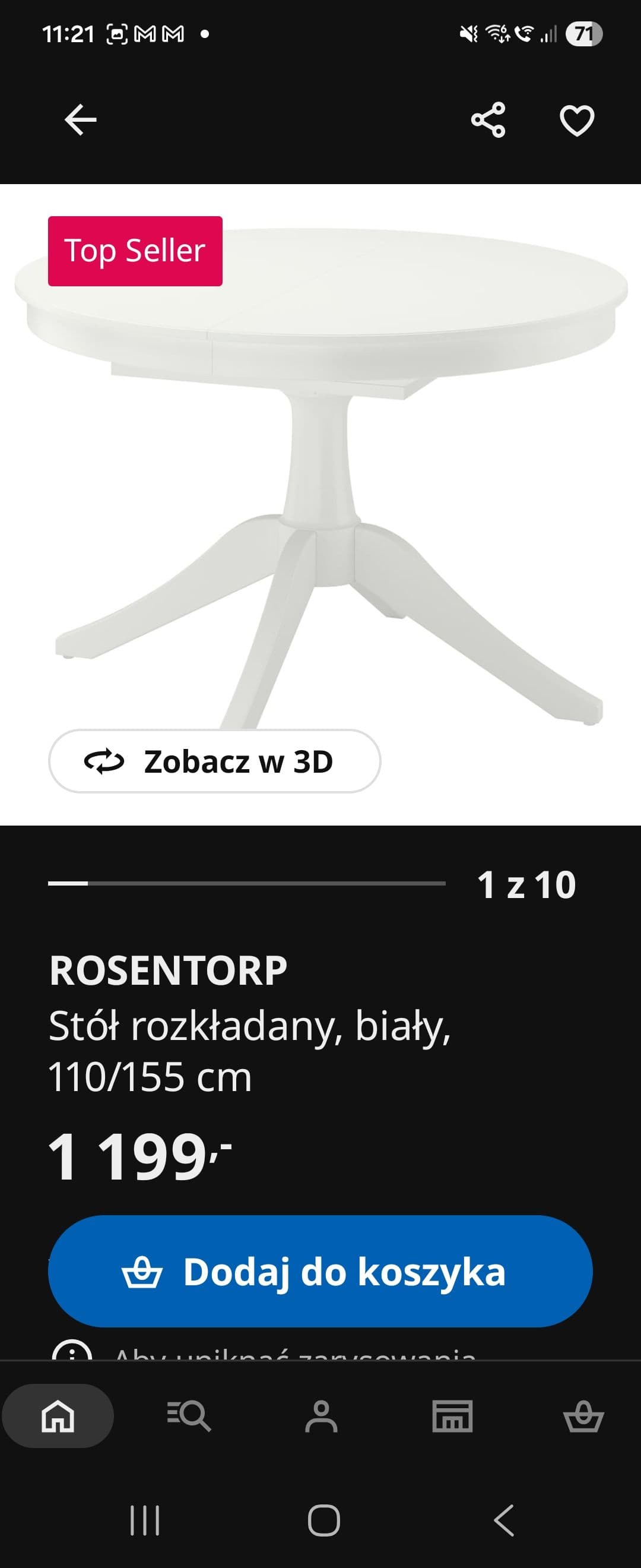 ROSENTORP stół rozkładany, biały, 110/155 cm
