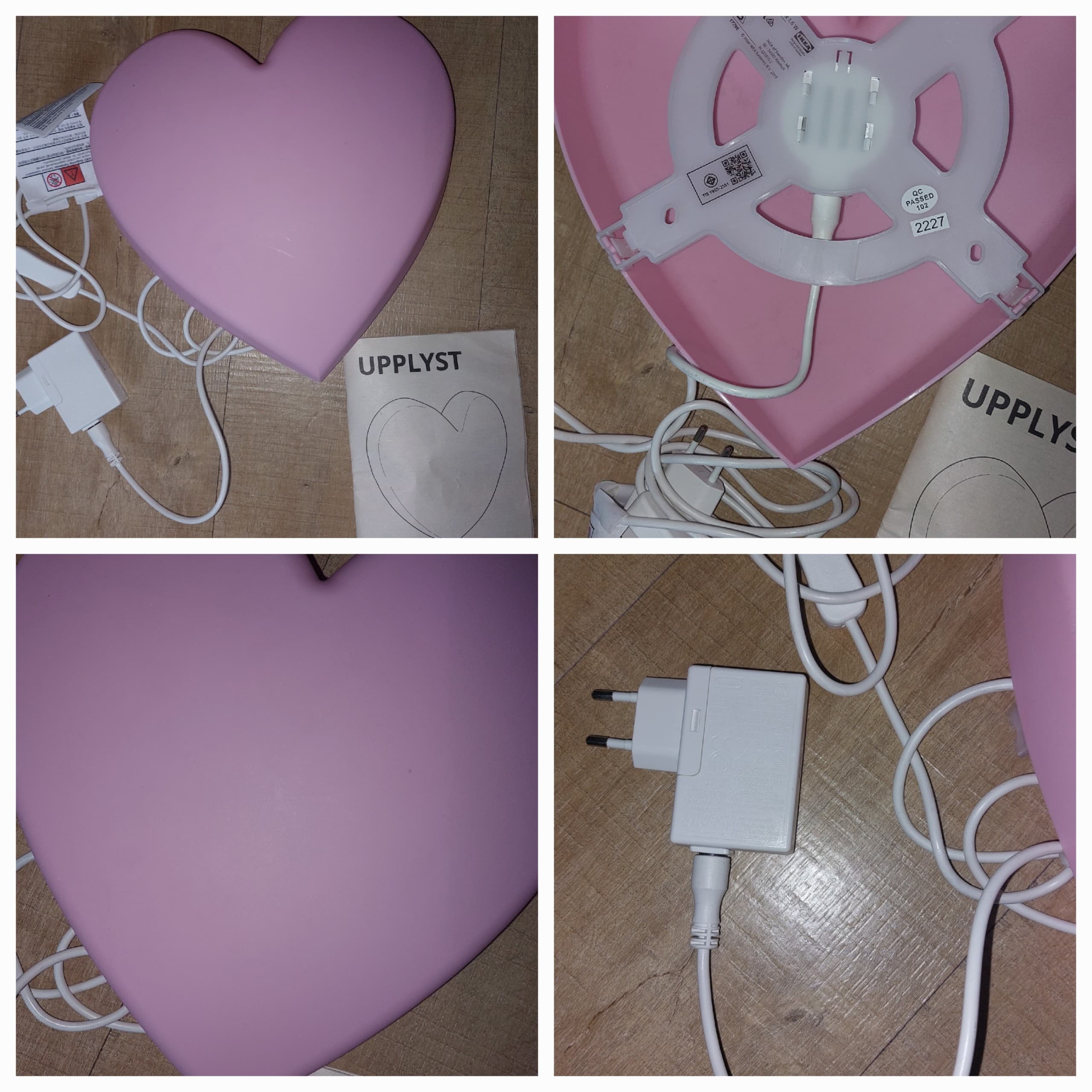 UPPLYST RÓŻOWE SERCE lampa ścienna LED, kwiat liliowy