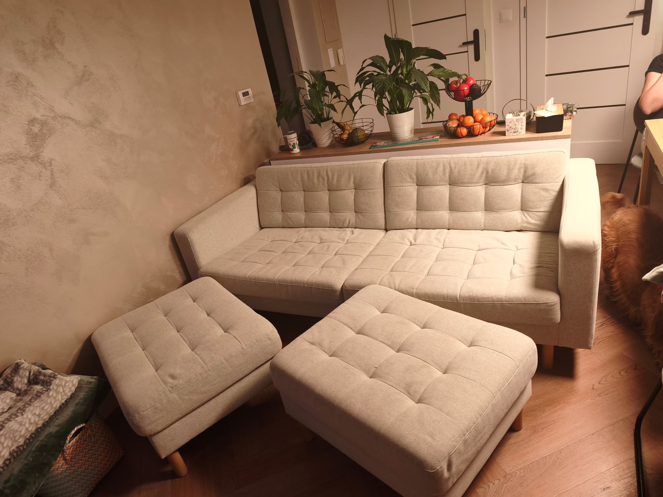 LANDSKRONA sofa 3-osobowa, Gunnared beżowy/drewno