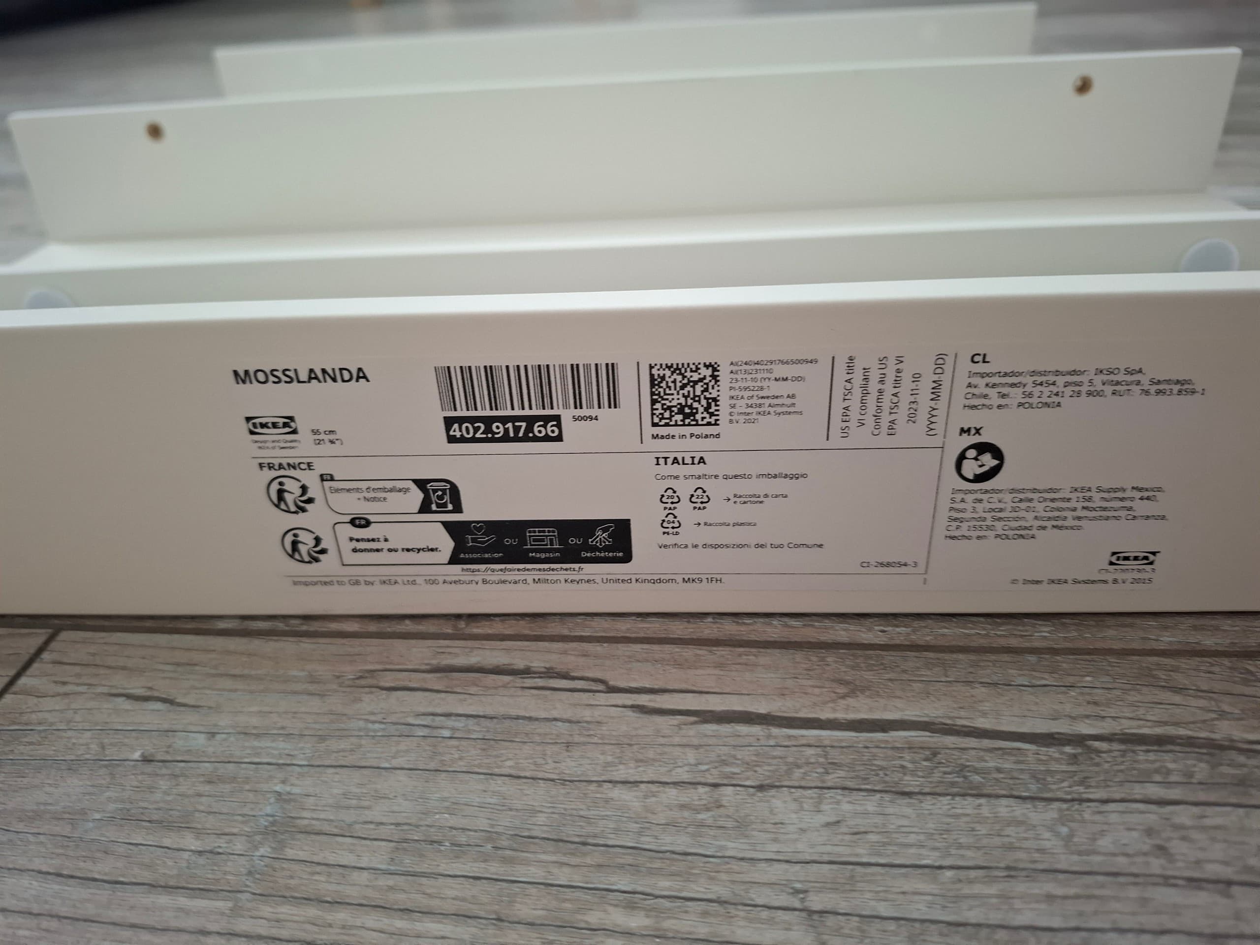 MOSSLANDA półka na zdjęcia, biały, 55 cm