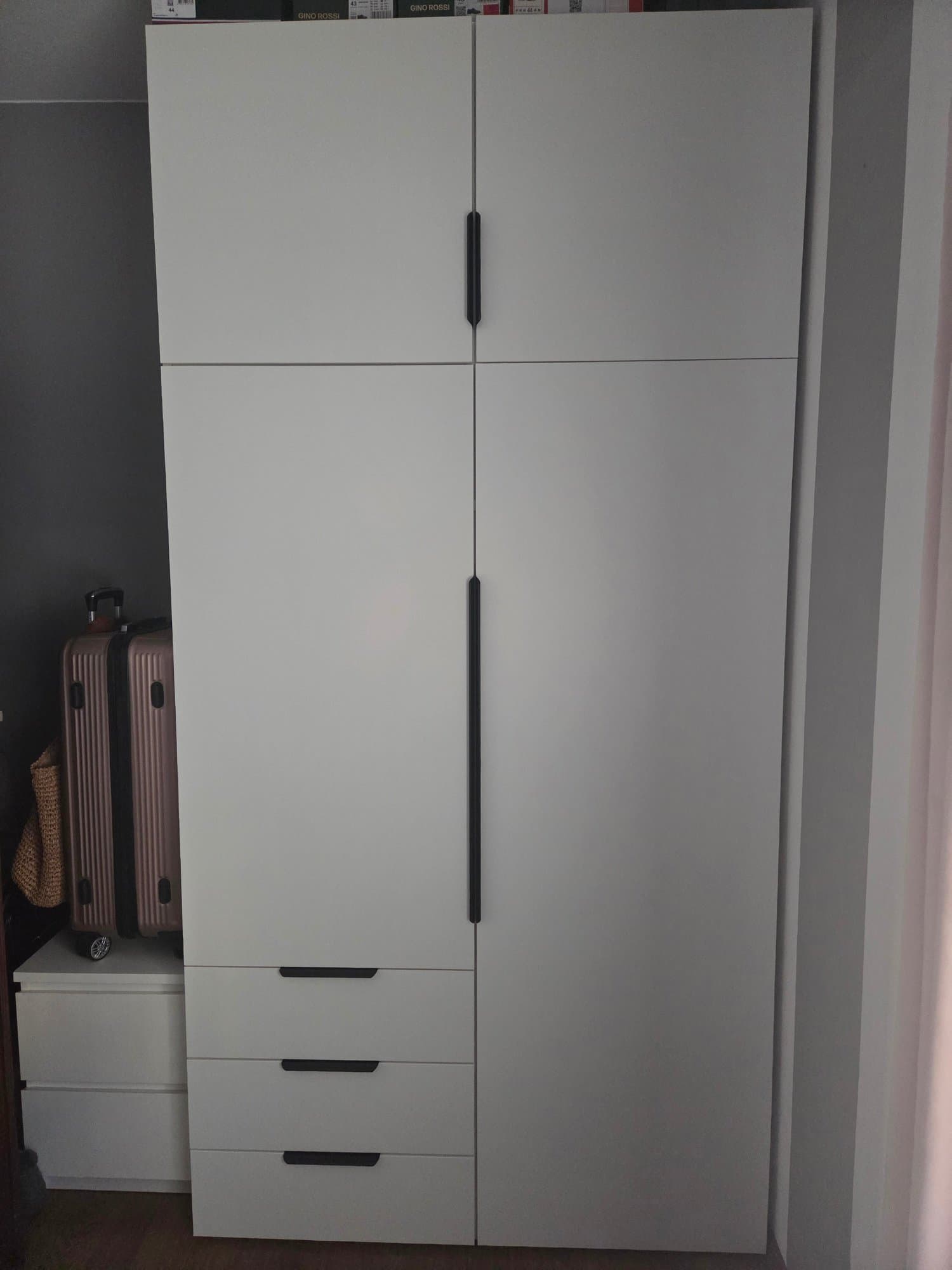 PLATSA szafa 4 drzwi+3 szuflady, biały/Fonnes biały, 120x57x241 cm