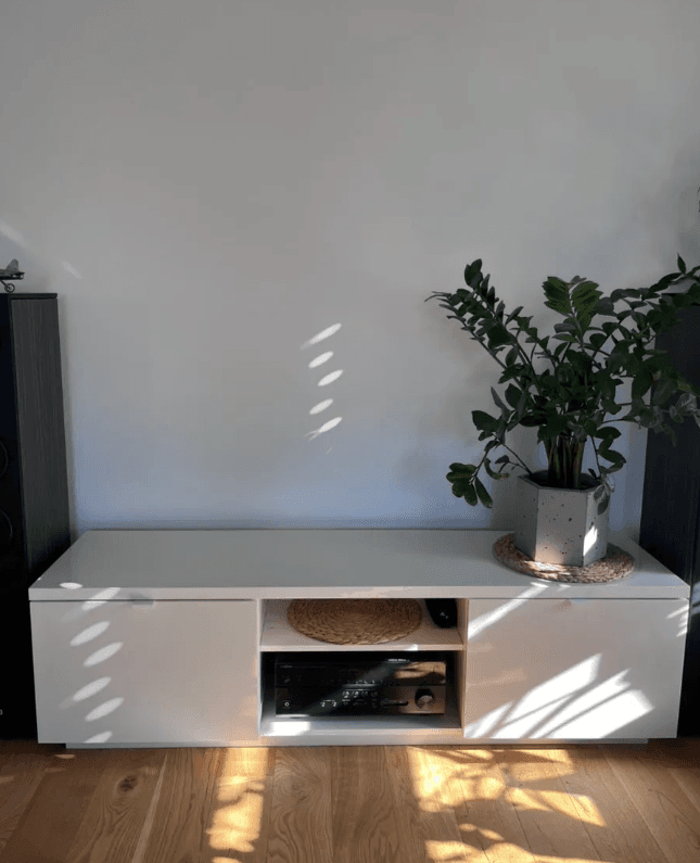 BYÅS szafka pod TV, połysk biały, 160x42x45 cm