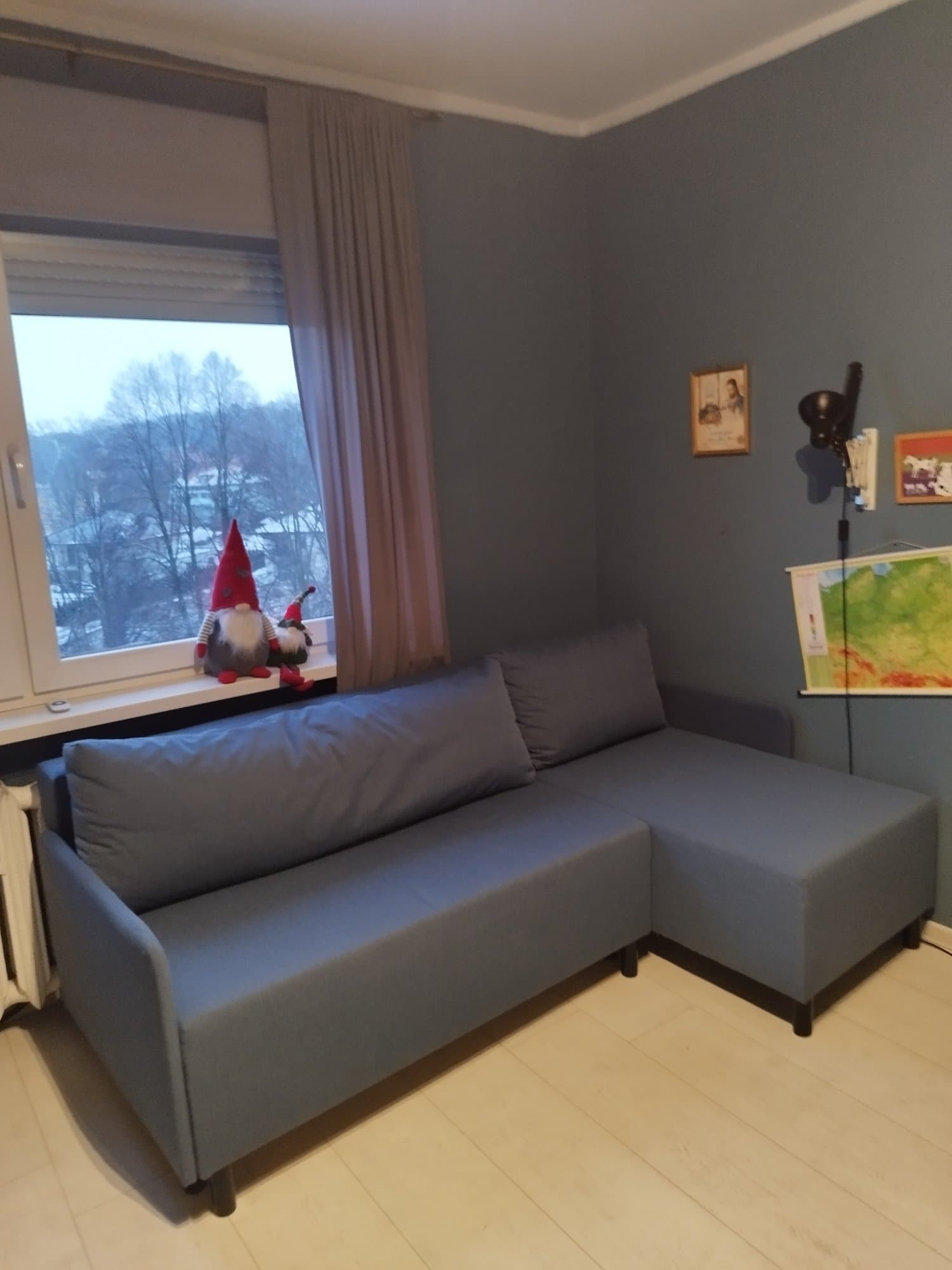 BRUKSVARA 3-os sofa rozkładana z szezlongiem, Knisa średnioniebieski
