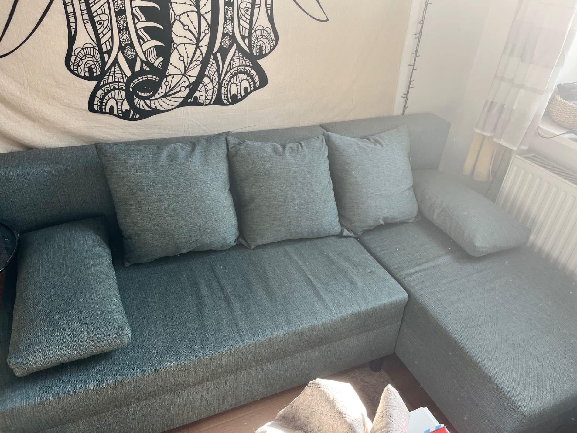 ANGSTA sofa 3-osobowa, rozkładana, z szezlongiem turkusowy