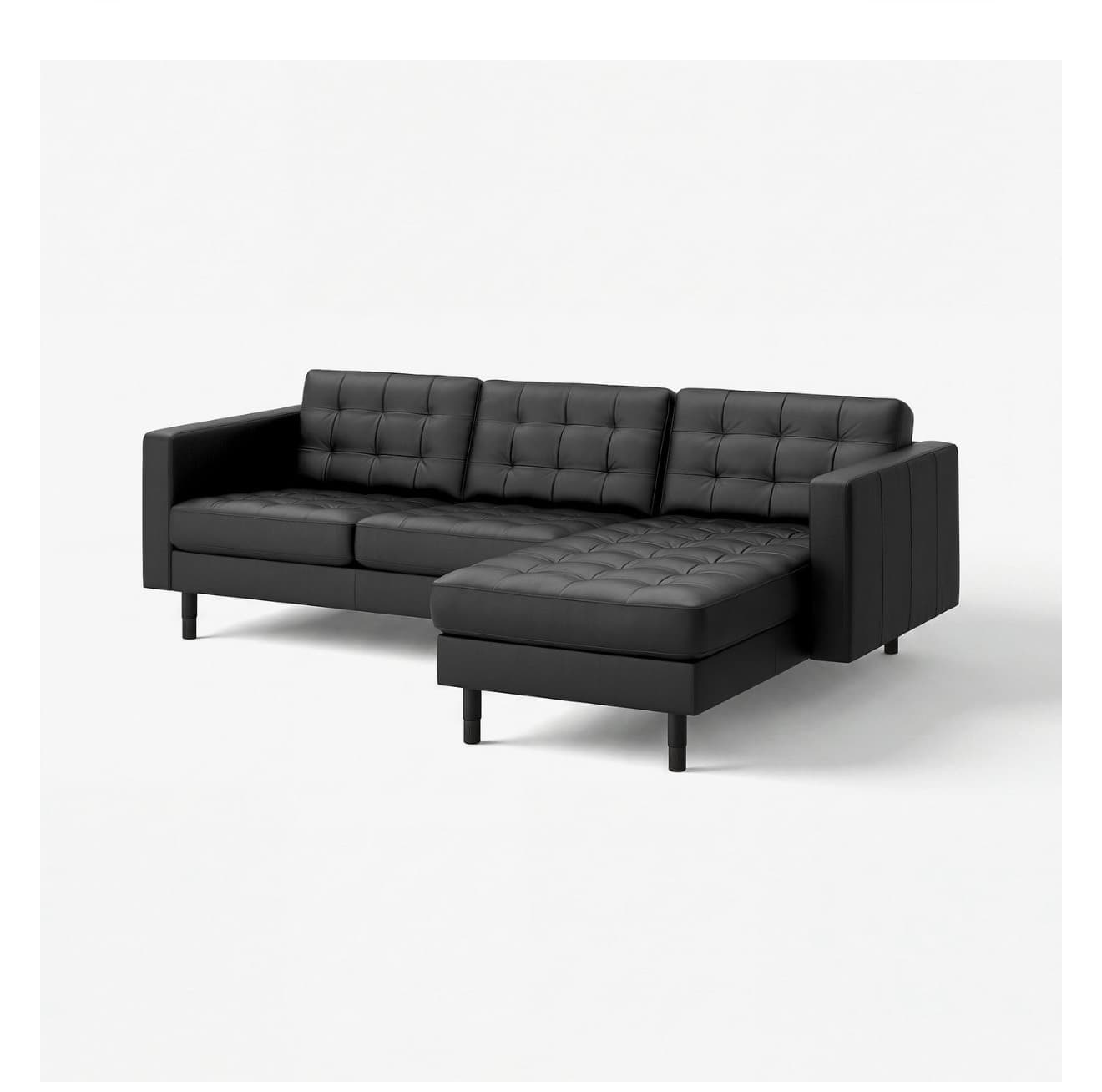 LANDSKRONA 3 OS sofa 3-osobowa z szezlongiem, Grann/Bomstad czarny/drewno/czarny