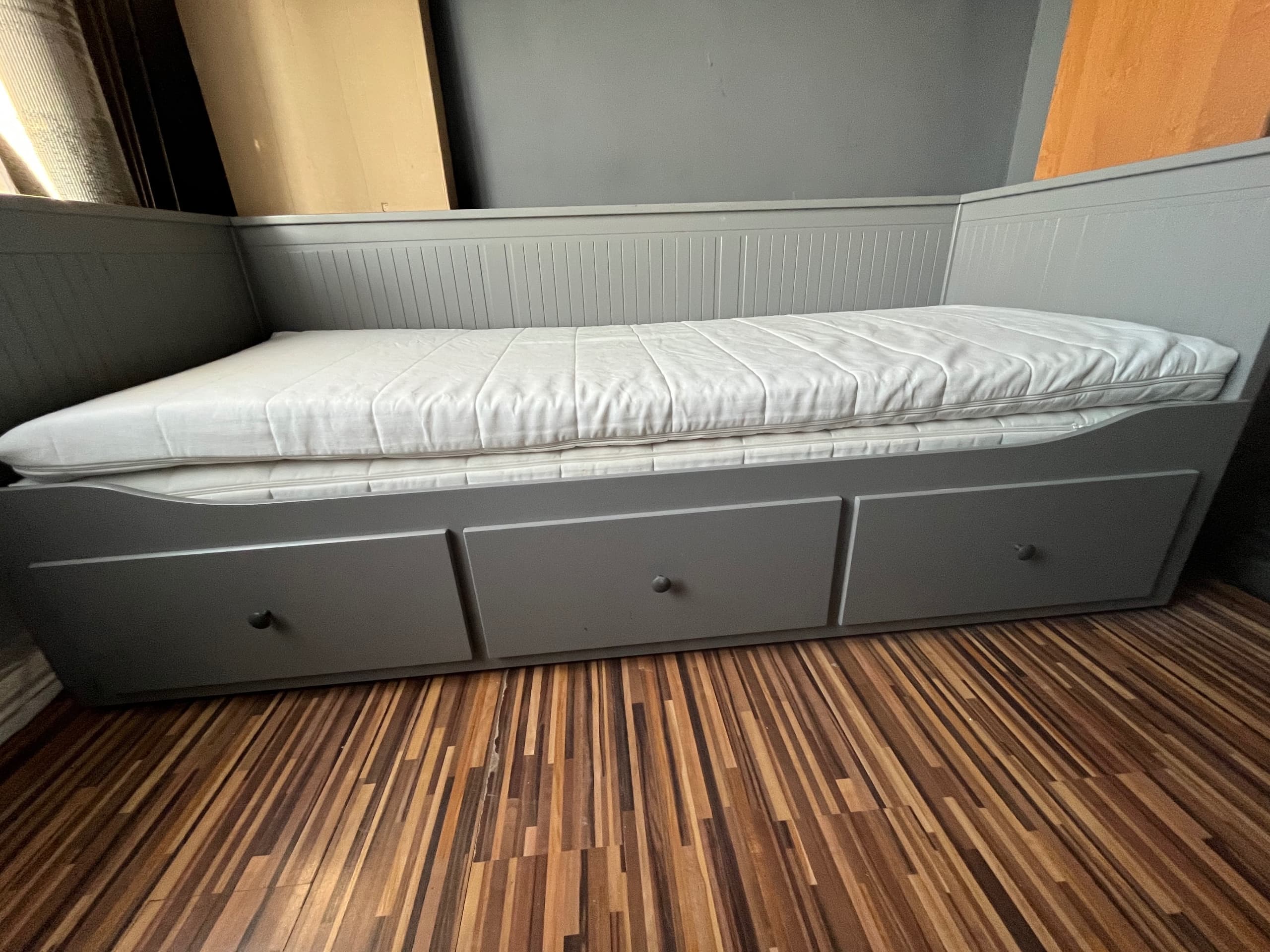 HEMNES rama leżanki z 3 szufladami, szary, 80x200 cm