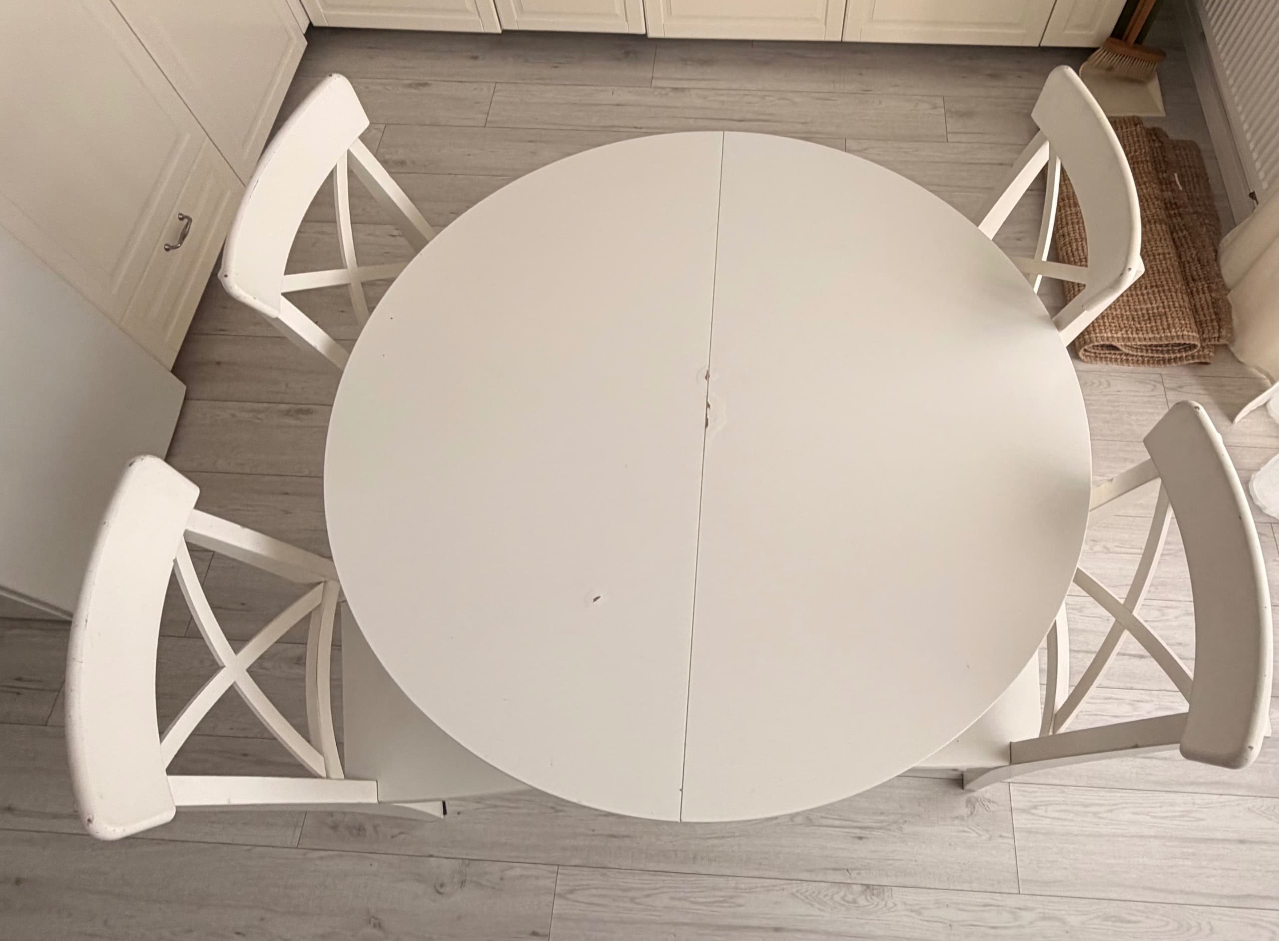ROSENTORP / ROSENTORP stół i 4 krzesła, biały/biały, 110/155 cm