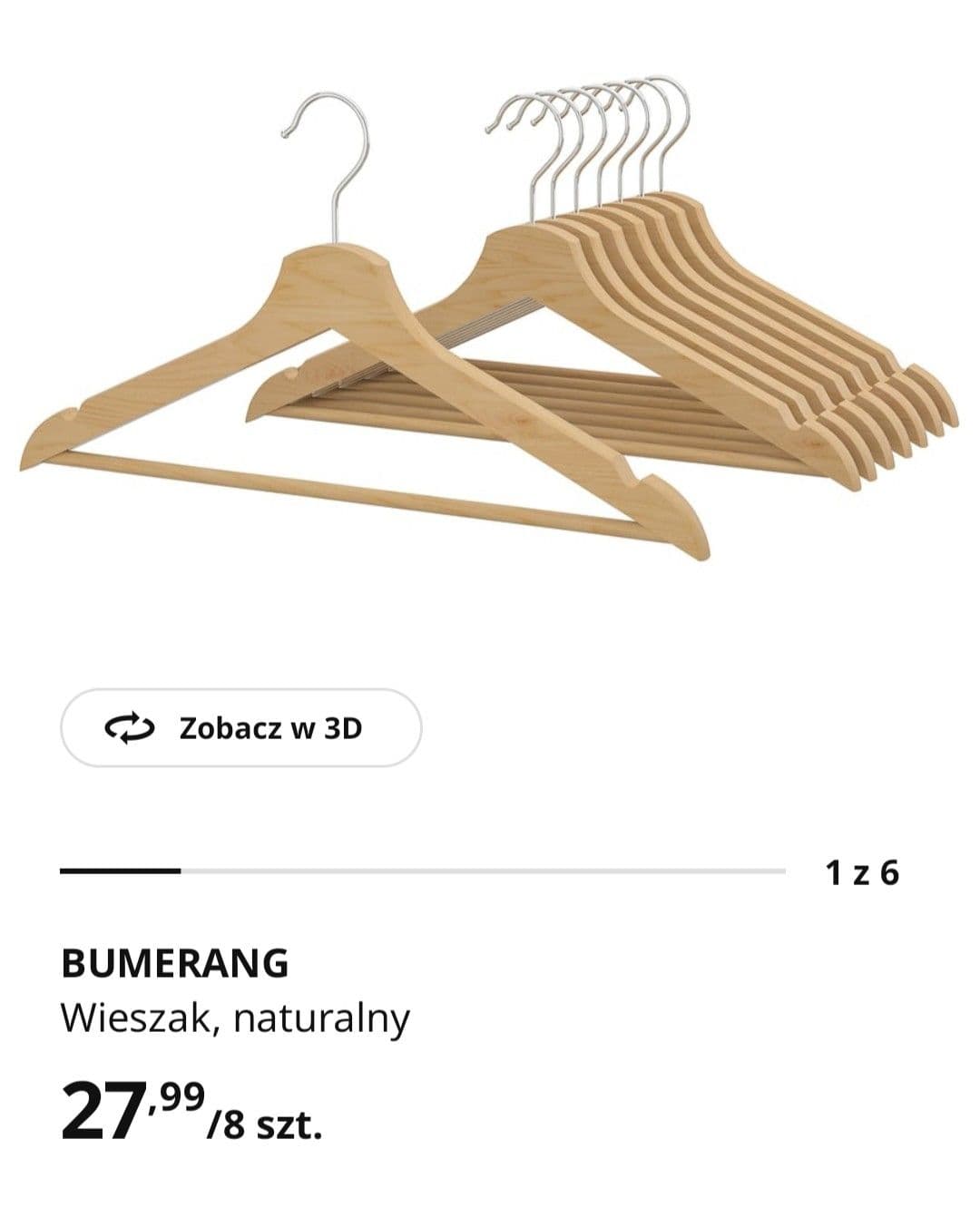 BUMERANG wieszak, naturalny