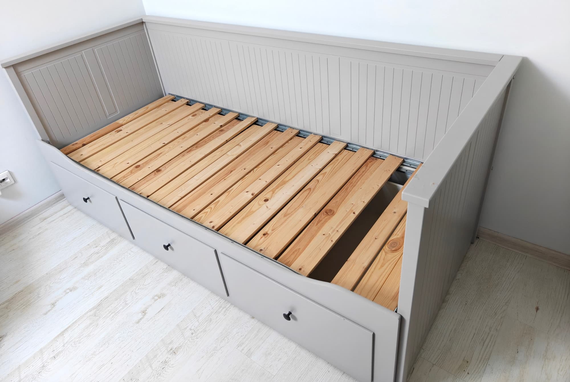 ŁÓŻKO HEMNES rama leżanki z 3 szufladami, szary, 80x200 cm
