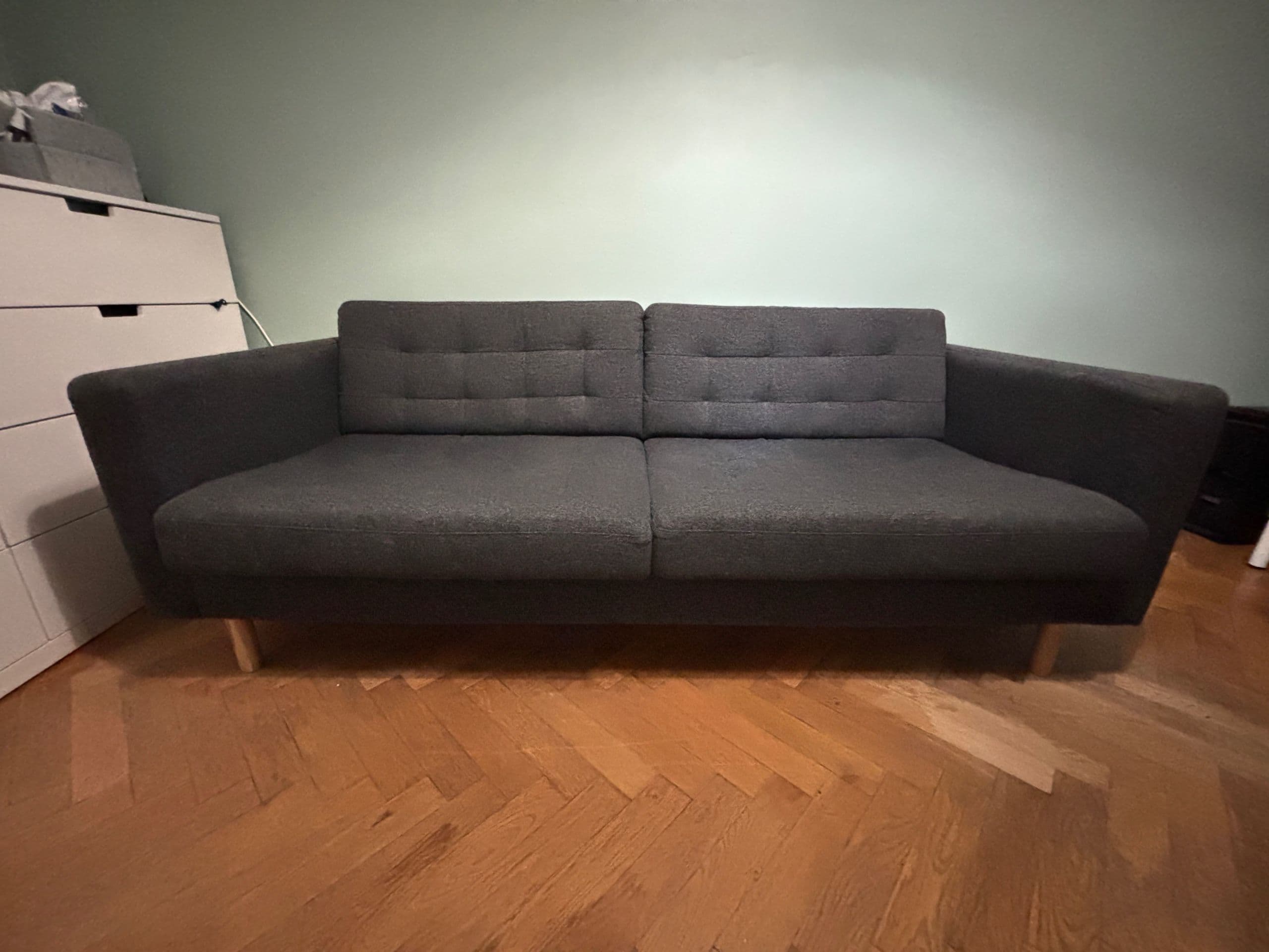 LANDSKRONA sofa 3-osobowa, Gunnared ciemnoszary/drewno