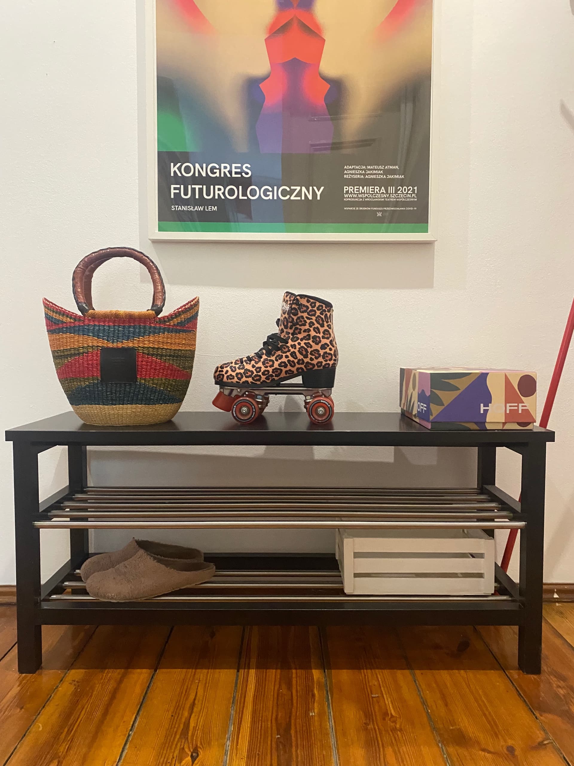 TJUSIG PÓŁKA NA BUTY Ławka z półkami na buty, czarny, 108x34x50 cm