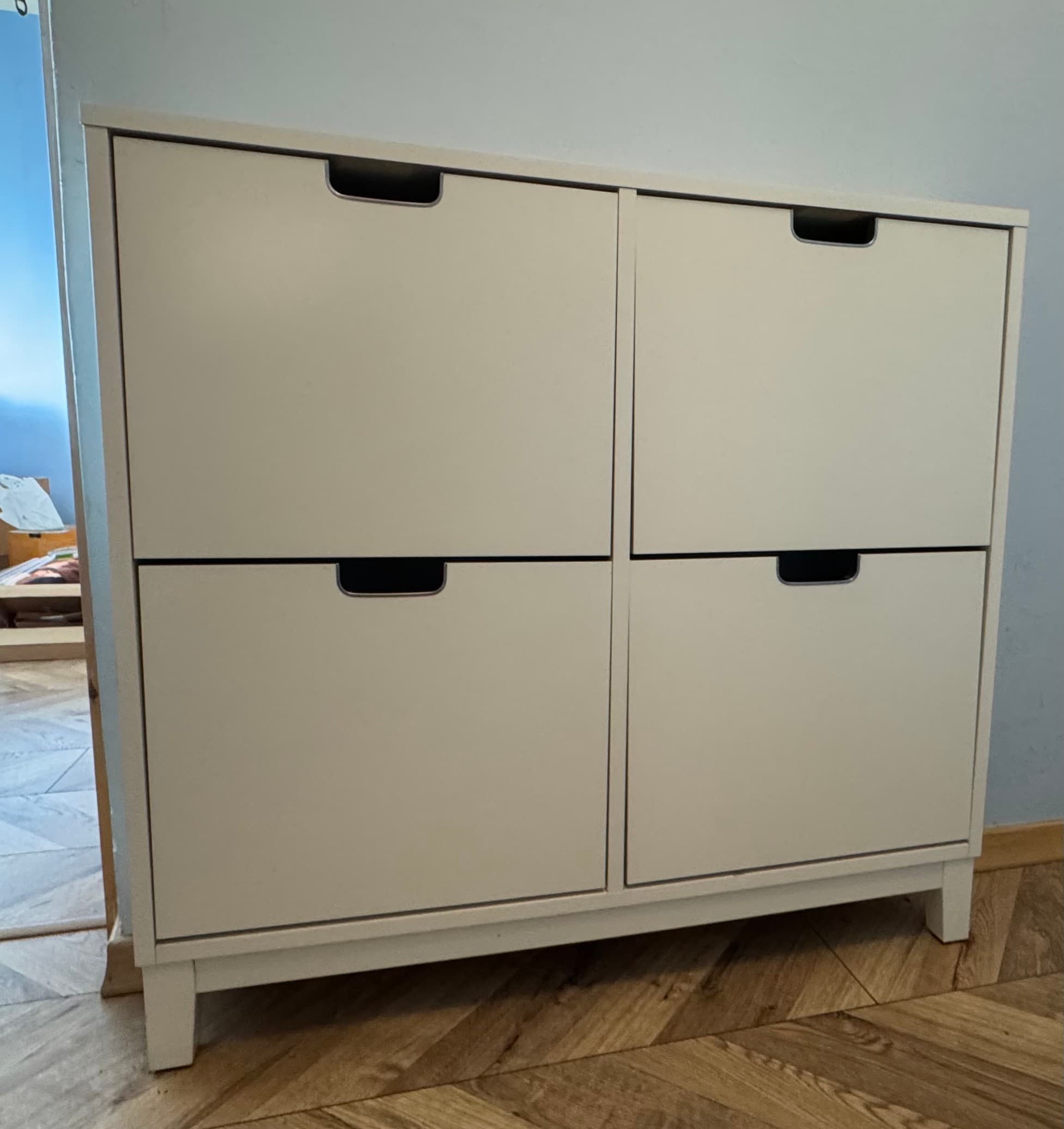 STÄLL szafka na buty, 4 przegrody, biały, 96x17x90 cm