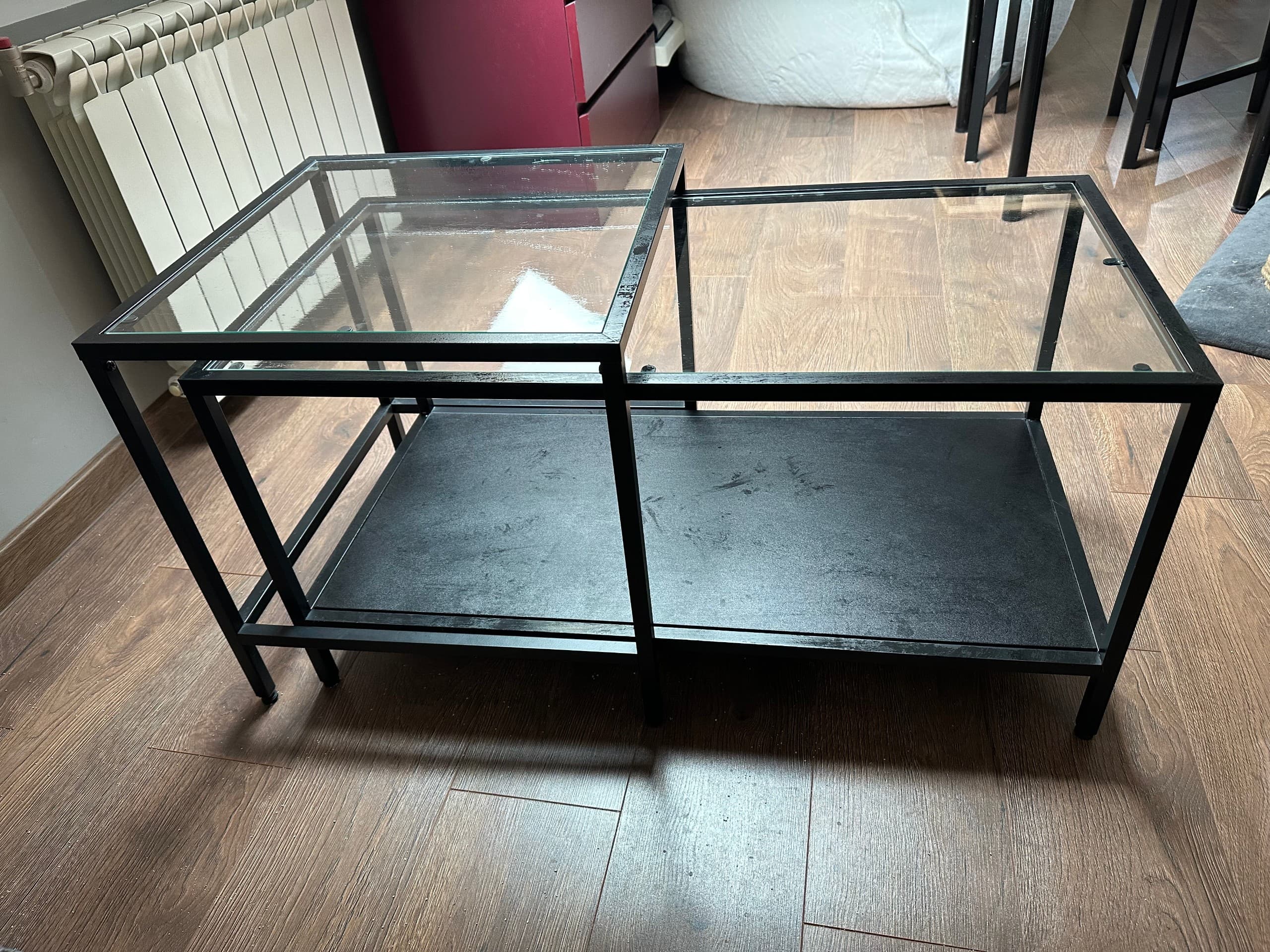 VITTSJÖ stoliki, 2 szt., czarnobrąz/szkło, 90x50 cm