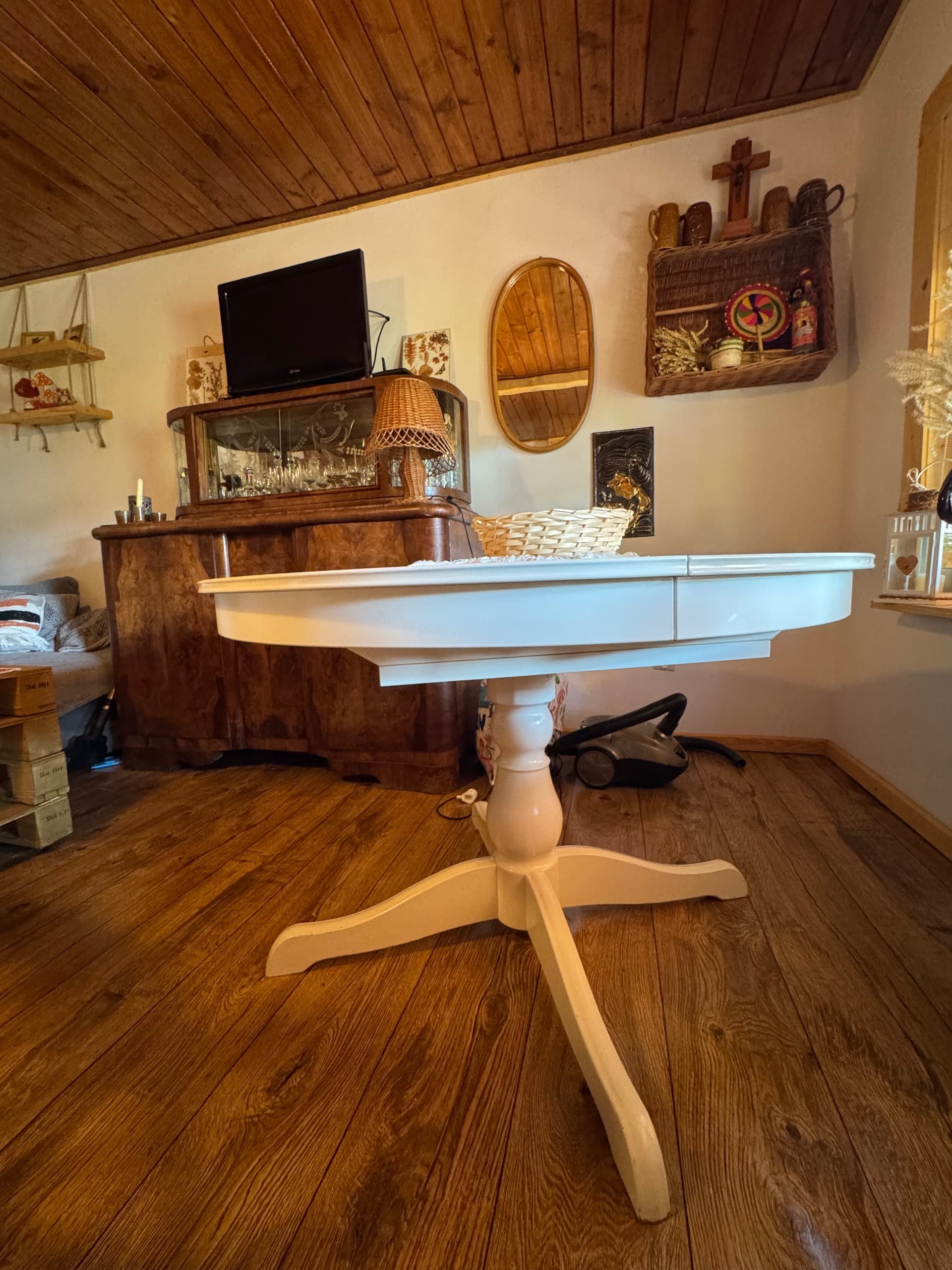 KOMPLET ROSENTORP stół i 4 krzesła, biały/biały, 110/155 cm