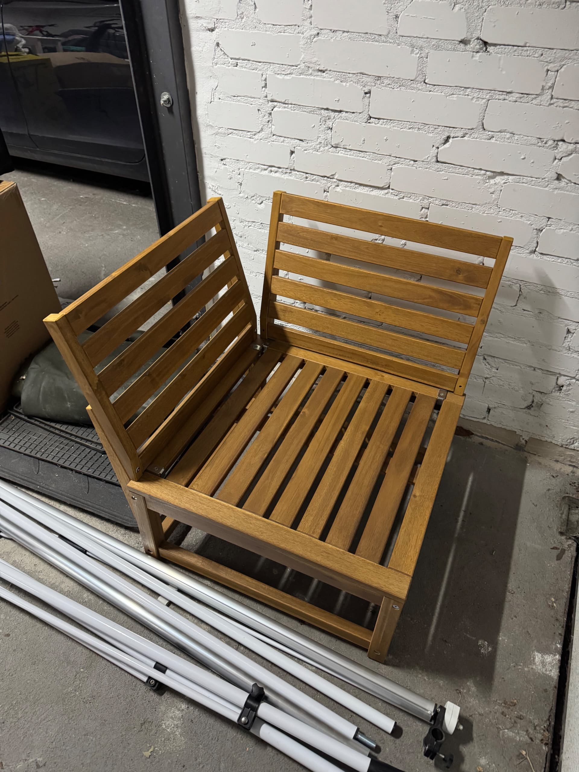 NÄMMARÖ fotel modułowy, bejca jasnobrązowa na zewnątrz/Kuddarna jasny szarobeżowy, 63 cm