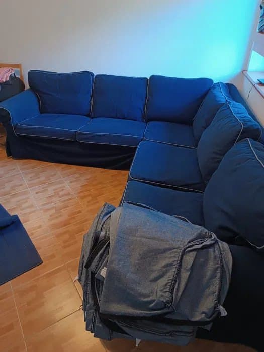 EKTORP pokrycie sofy narożnej, 4-osob, Hillared granatowy