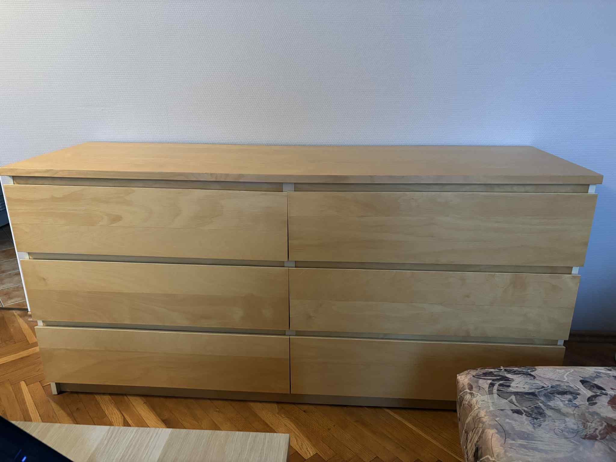 MALM komoda, 6 szuflad, okleina dębowa bejcowana na biało, 160x78 cm
