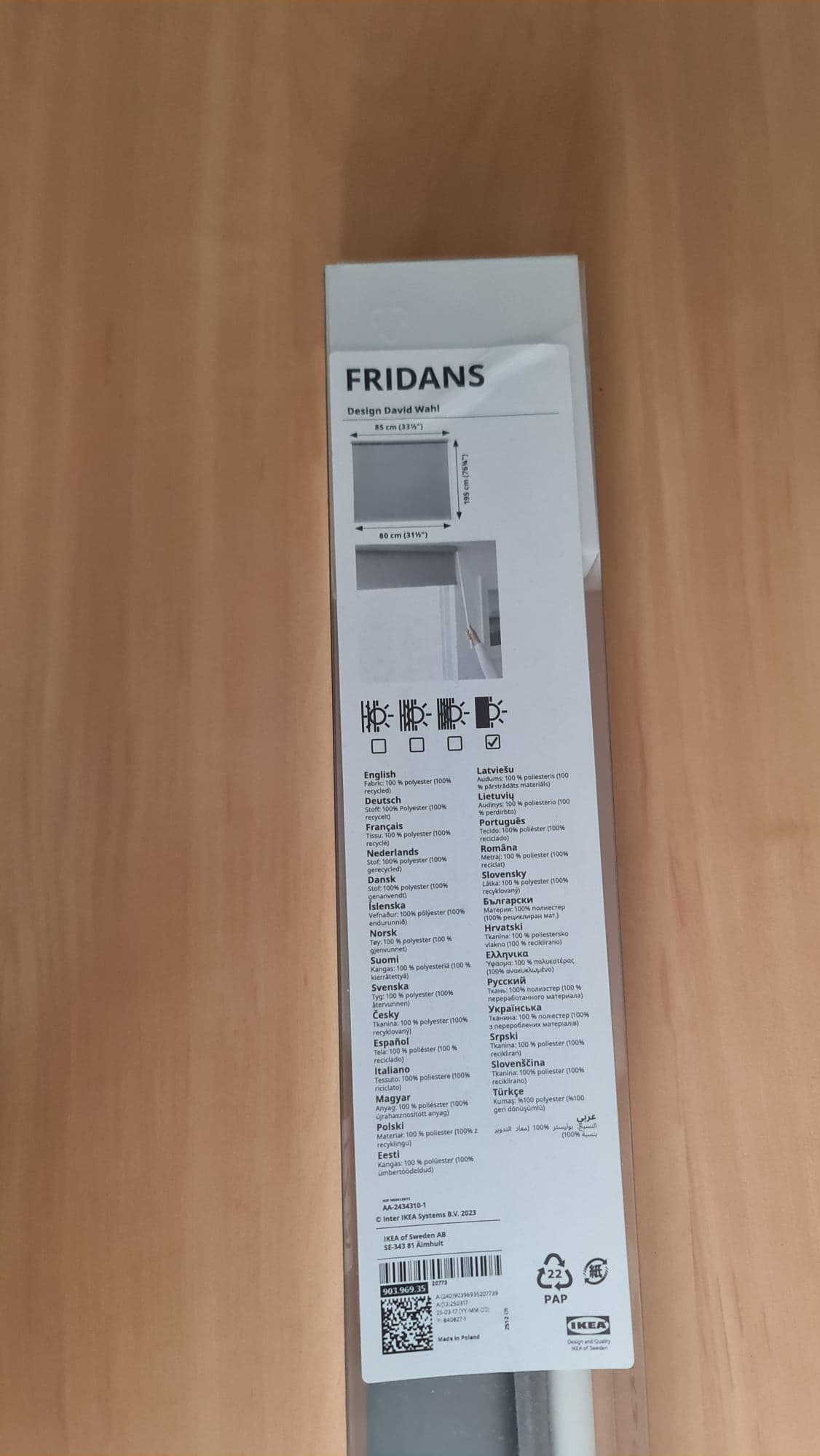 FRIDANS roleta zaciemniająca, szary, 80x195 cm