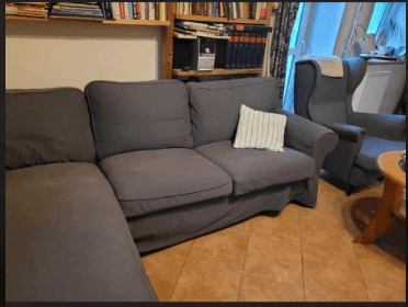 EKTORP sofa 3-osobowa z szezlongiem, Hakebo ciemnoszary