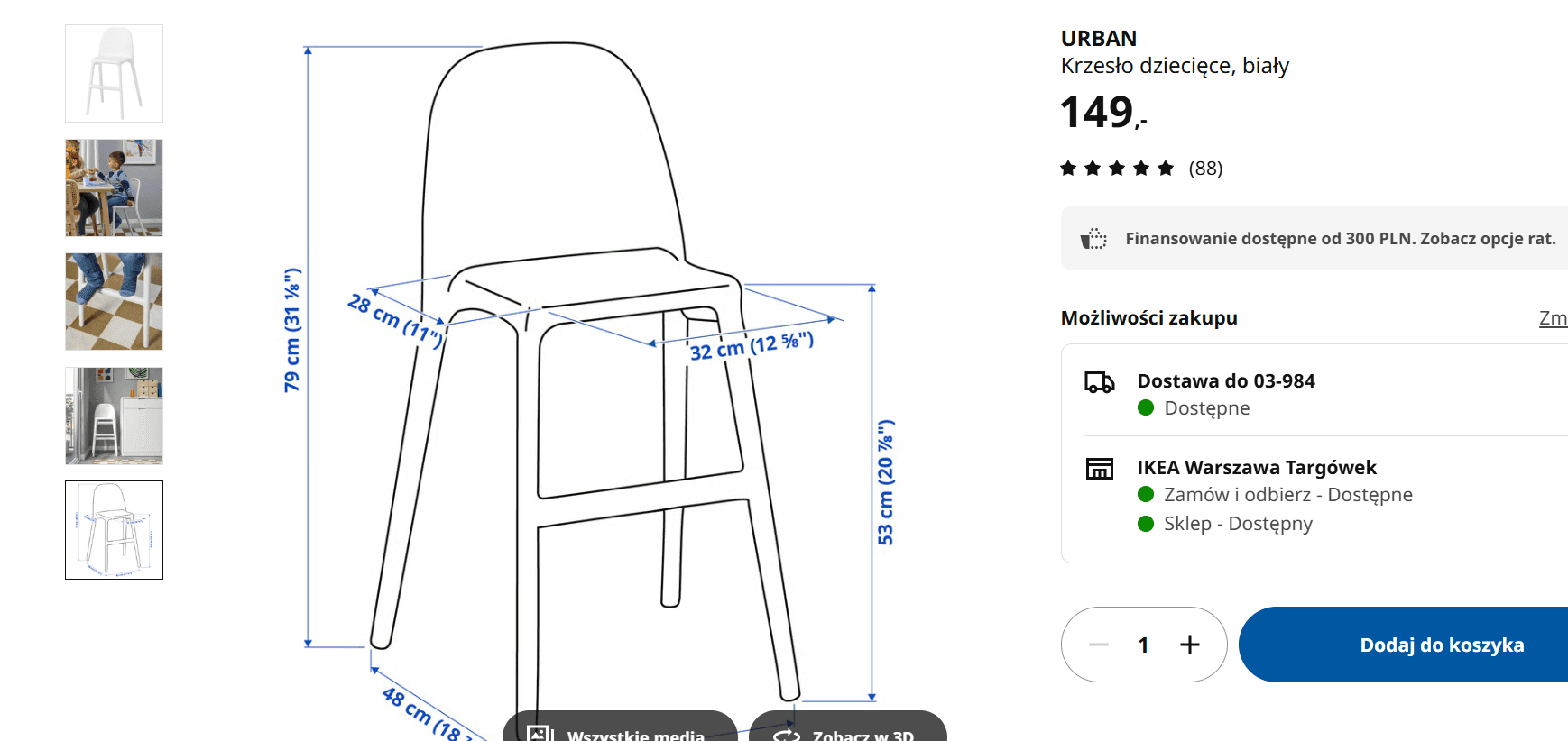 URBAN krzesło dziecięce, biały